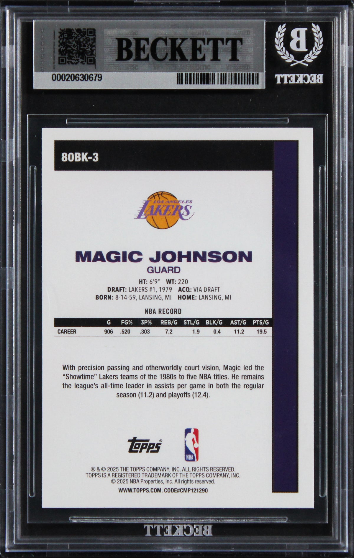 Lakers Magic Johnson Signed 2025 Topps '80-81 #80BK3 Card Auto 10! BAS Slabbed