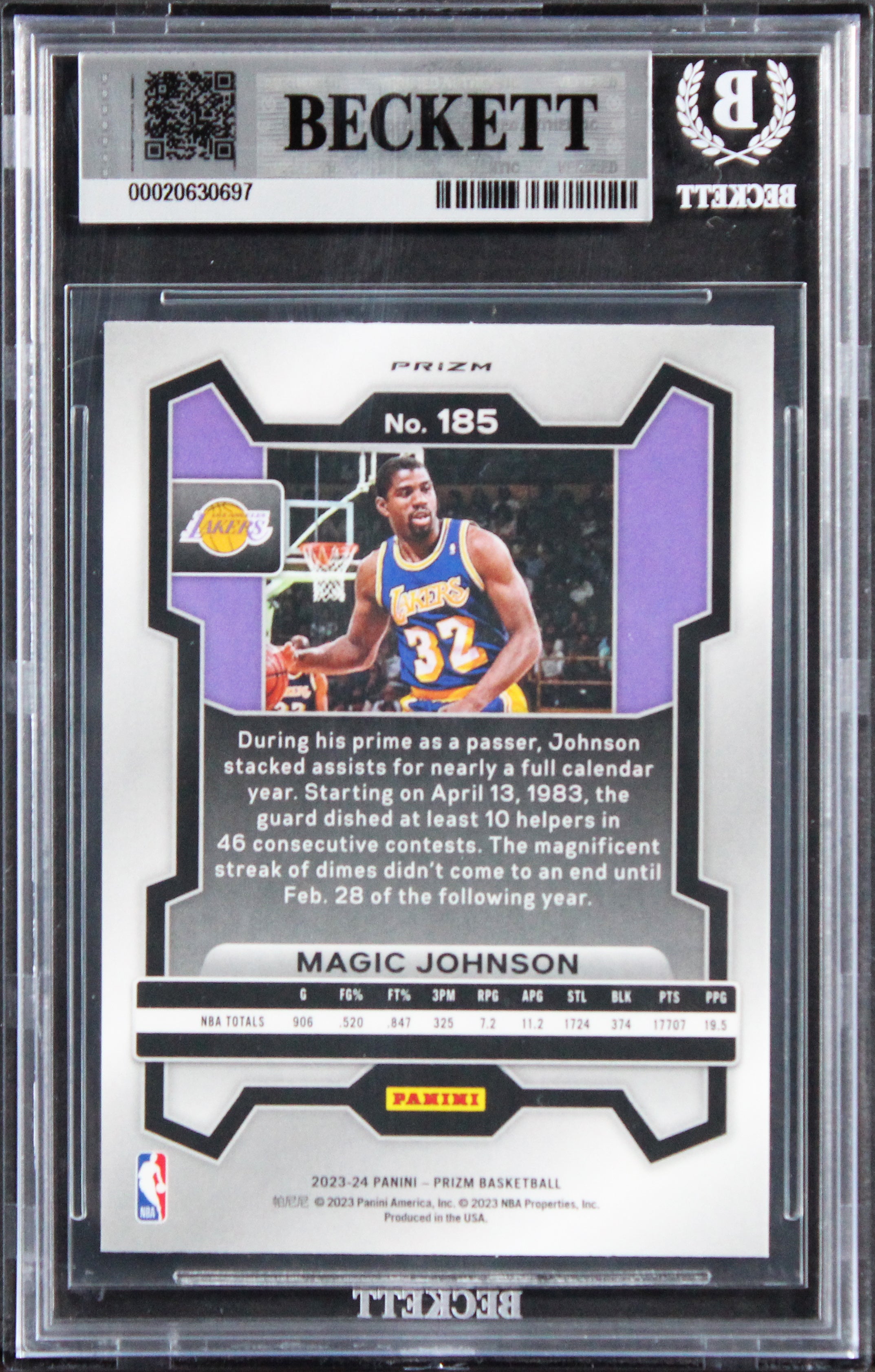 Lakers Magic Johnson Signed 2023 Panini Prizm Hyper #185 Card Auto 10! BAS Slab