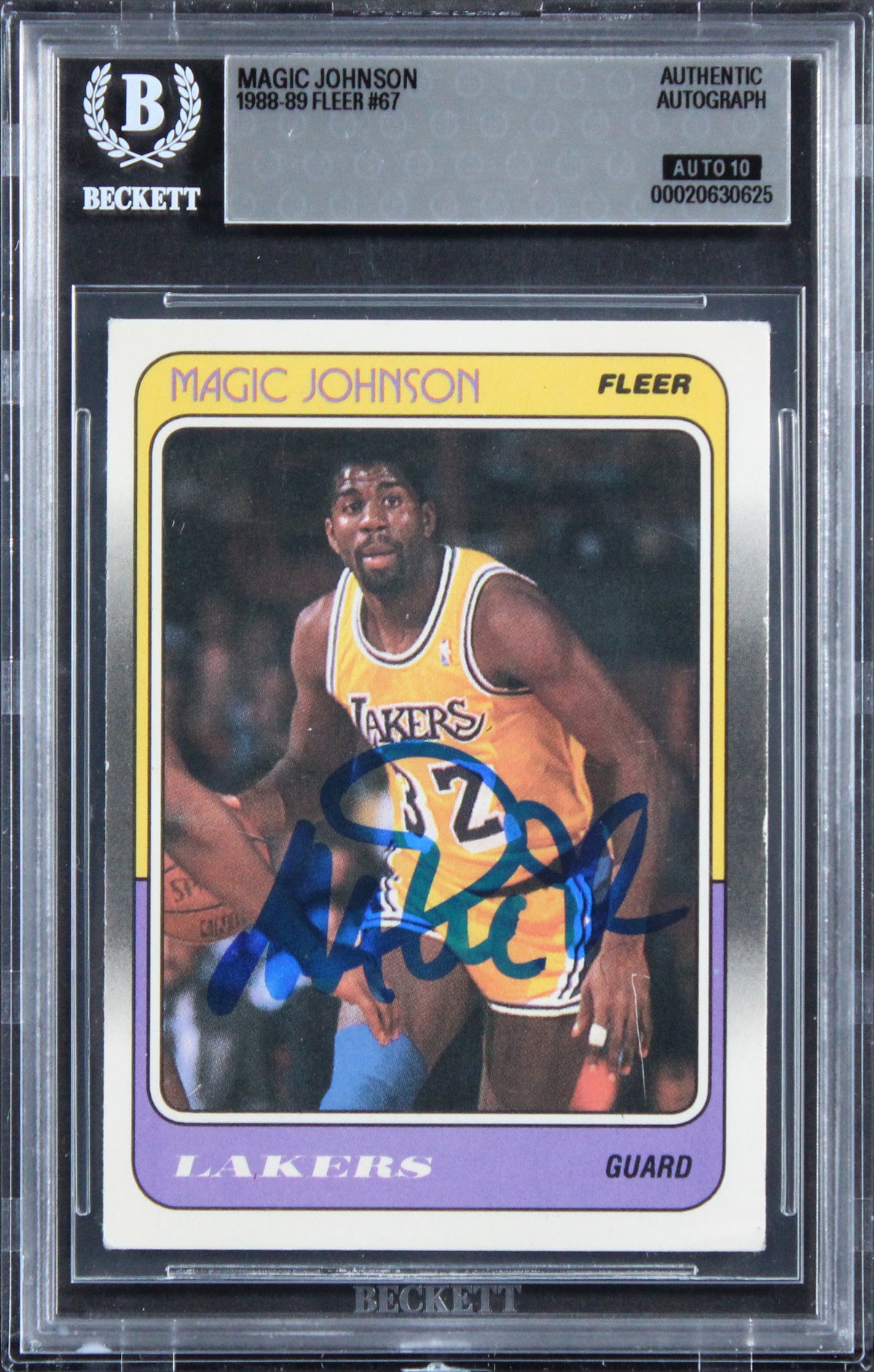 Lakers Magic Johnson Signed 1988 Fleer #67 Card Auto Grade GM 10! BAS Slabbed