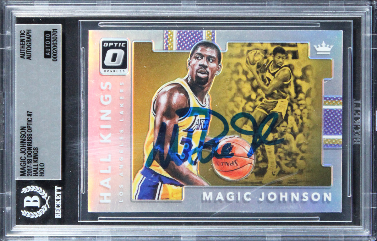Magic Johnson Signed 2017 Donruss Optic Hall Kings Holo #7 Card Auto 10 BAS Slab