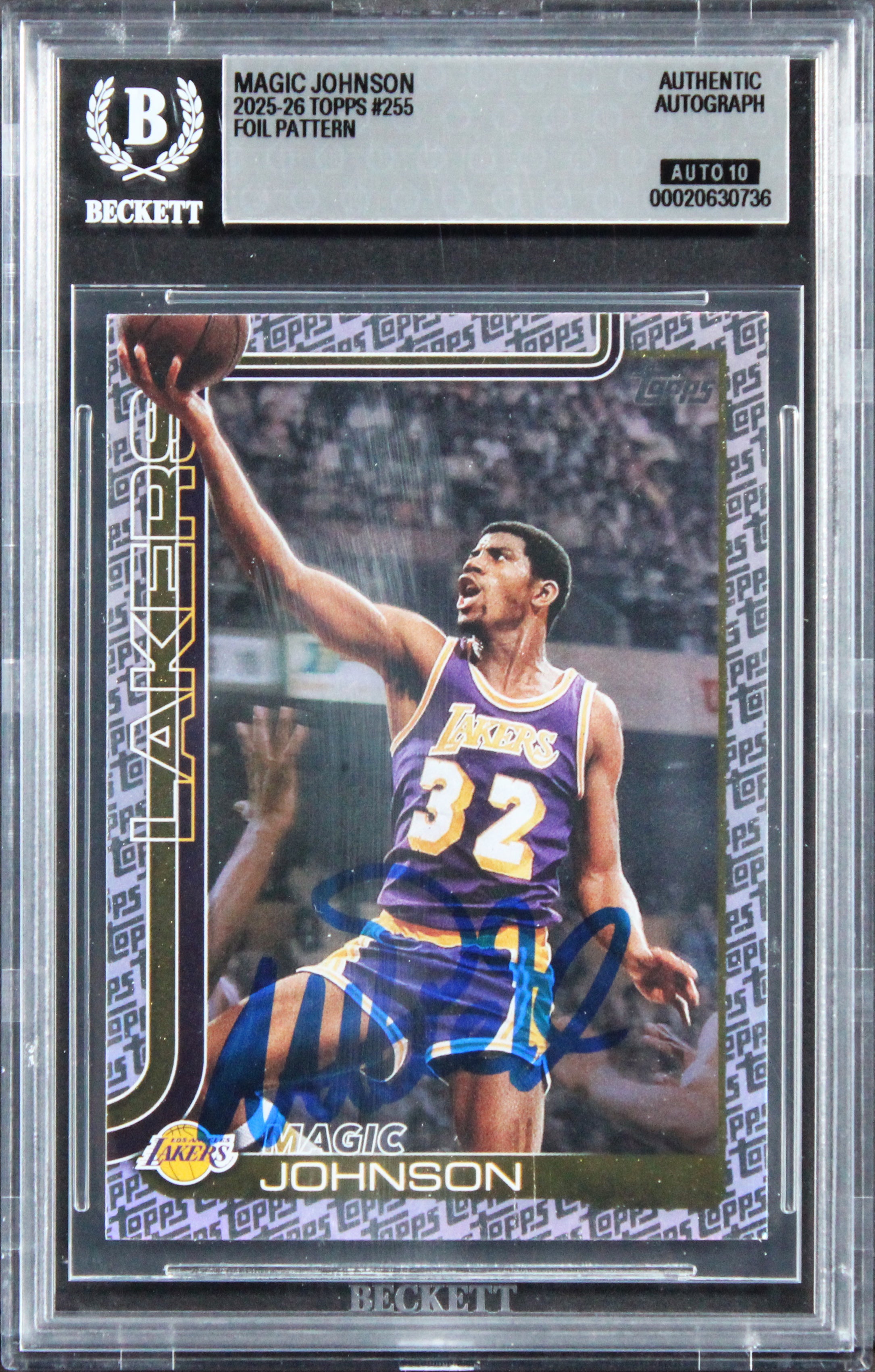Lakers Magic Johnson Signed 2025 Topps Foil Pattern #255 Card Auto 10! BAS Slab