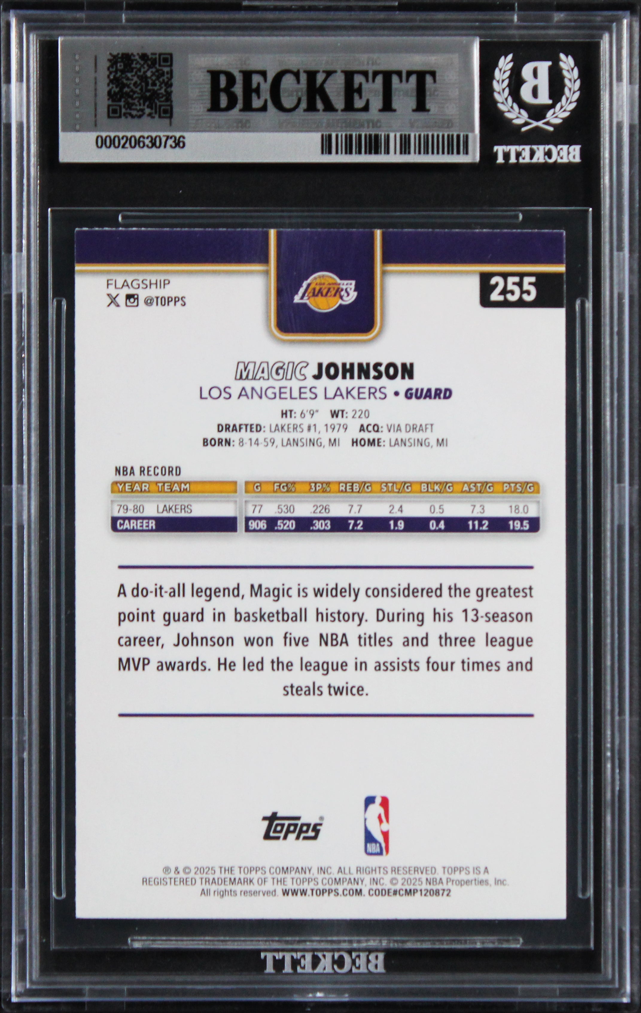 Lakers Magic Johnson Signed 2025 Topps Foil Pattern #255 Card Auto 10! BAS Slab