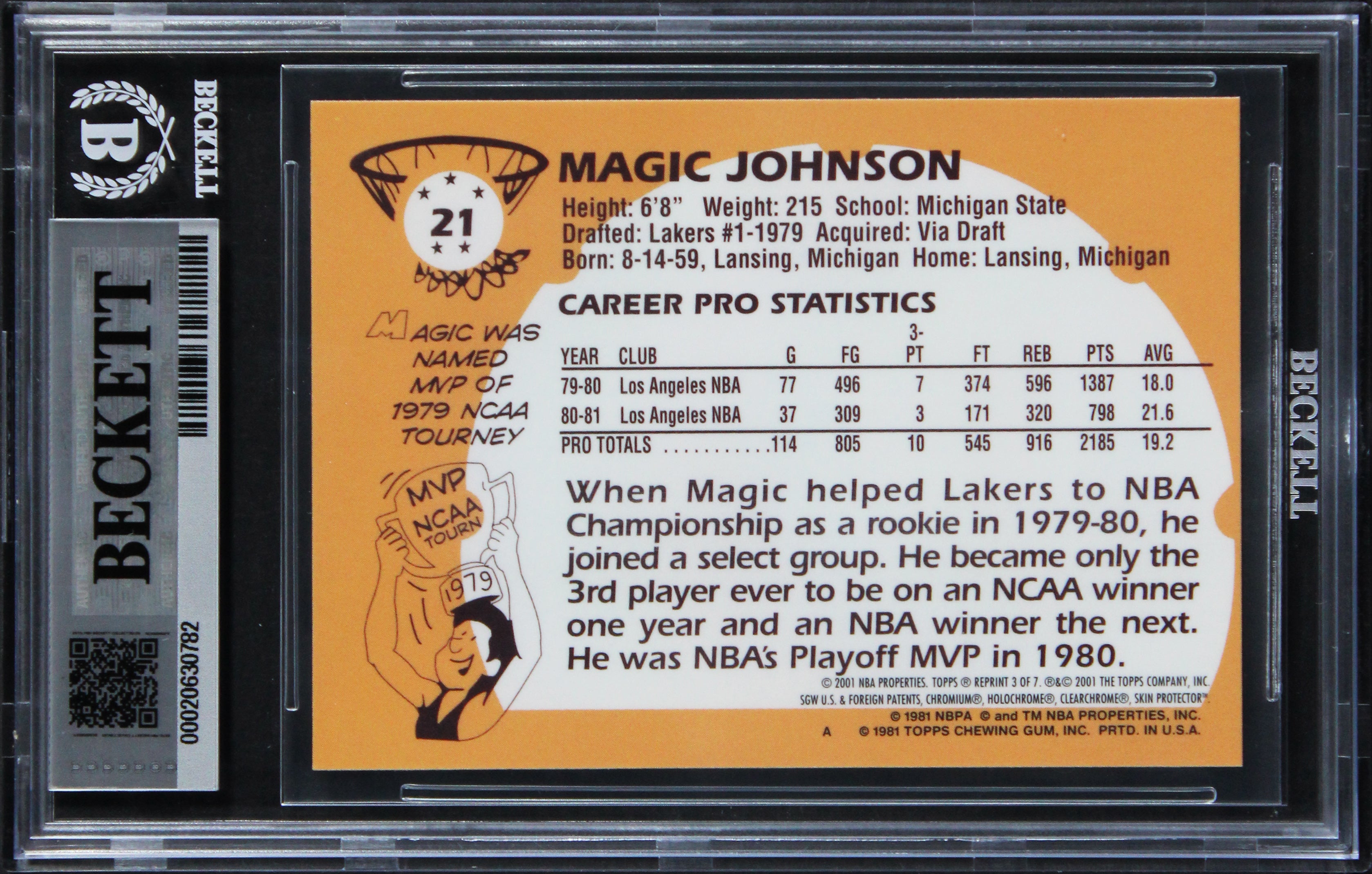 Lakers Magic Johnson Signed 2000 Topps Chrome Reprints #3 Card Auto 10! BAS Slab