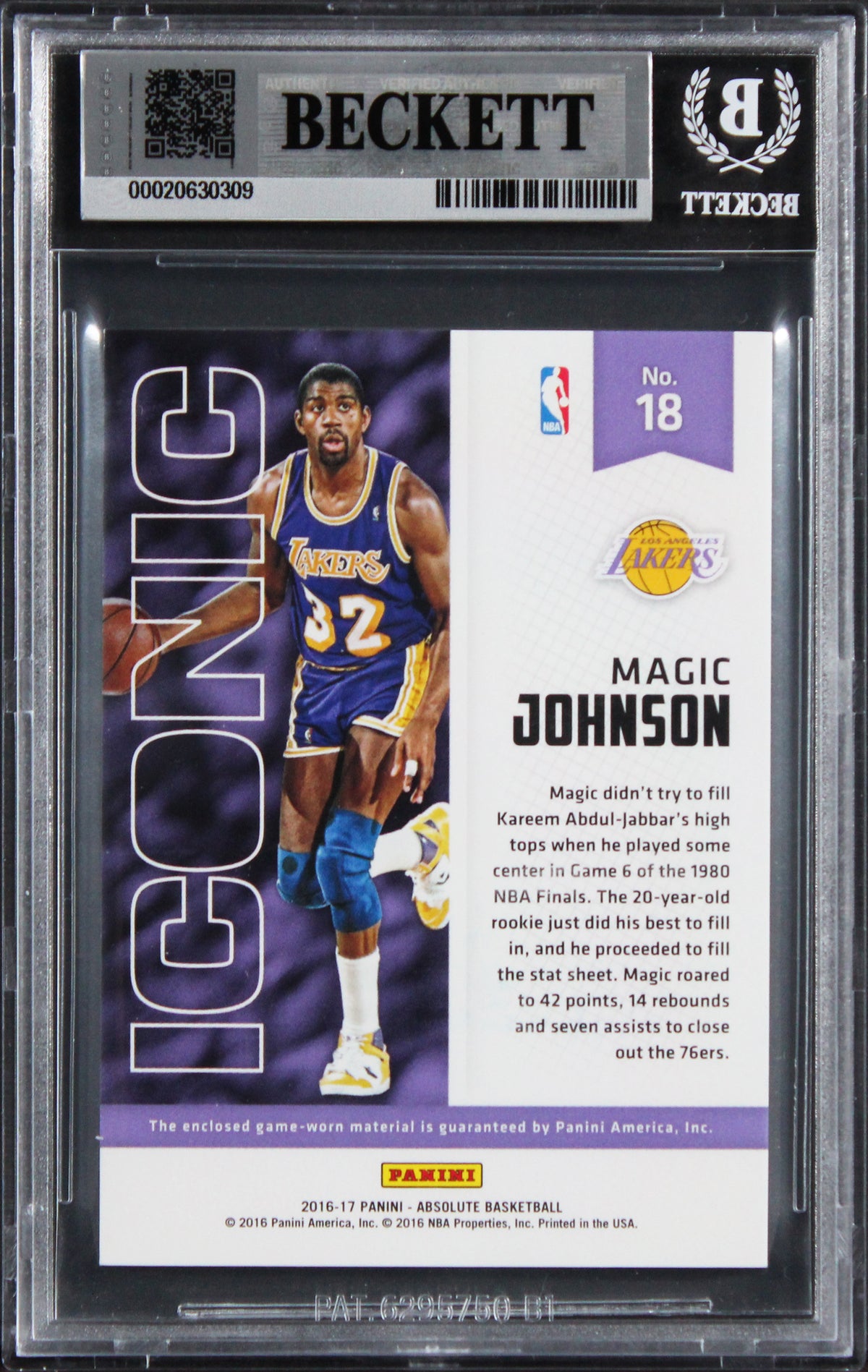 Magic Johnson Signed 2016 Absolute Materials #18 97/149 Card Auto 10! BAS Slab
