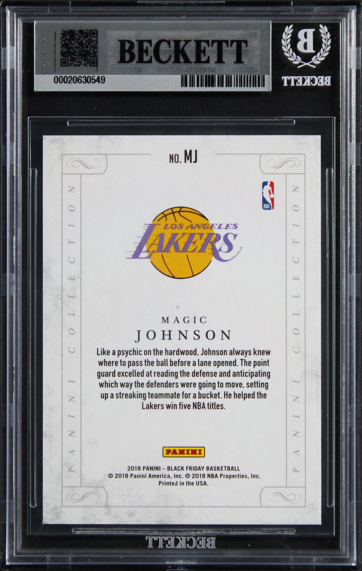 Magic Johnson Signed 2018 Panini Black Friday #MJ 176/199 Card Auto 10! BAS Slab
