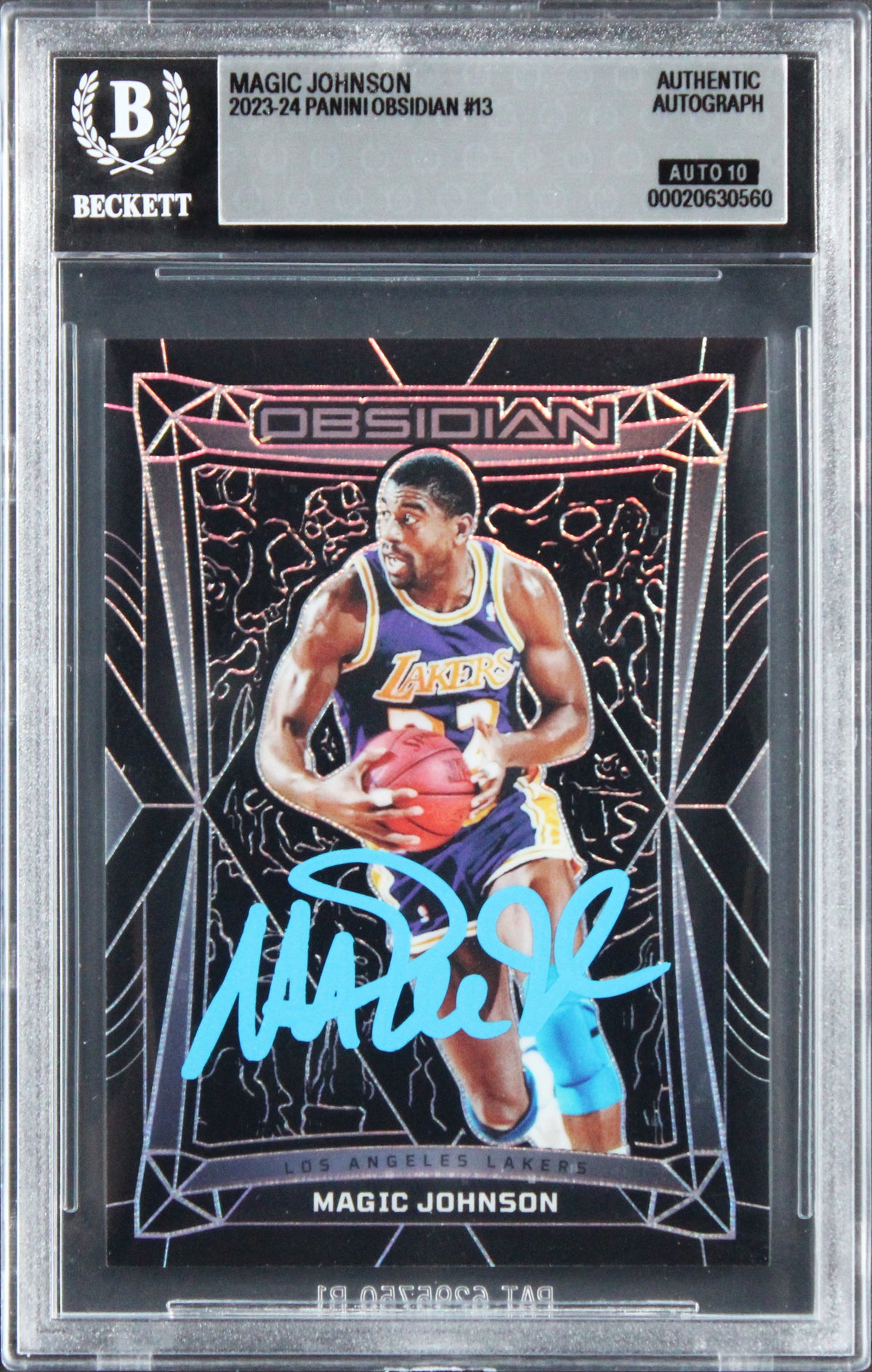 Lakers Magic Johnson Signed 2023 Panini Obsidian #13 Card Auto 10! BAS Slabbed