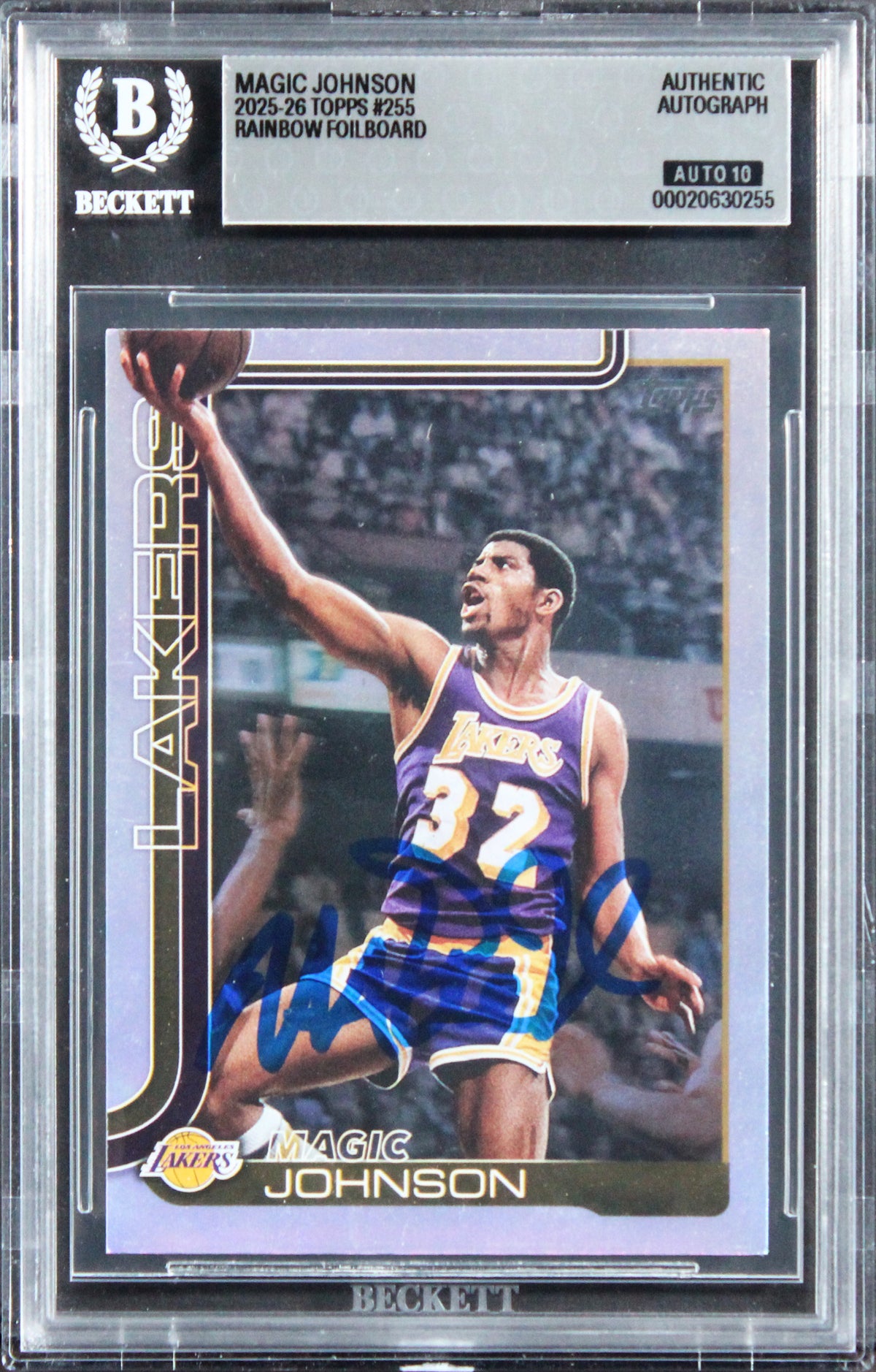 Magic Johnson Signed 2025 Topps Rainbow Foilboard #255 Card Auto 10! BAS Slabbed