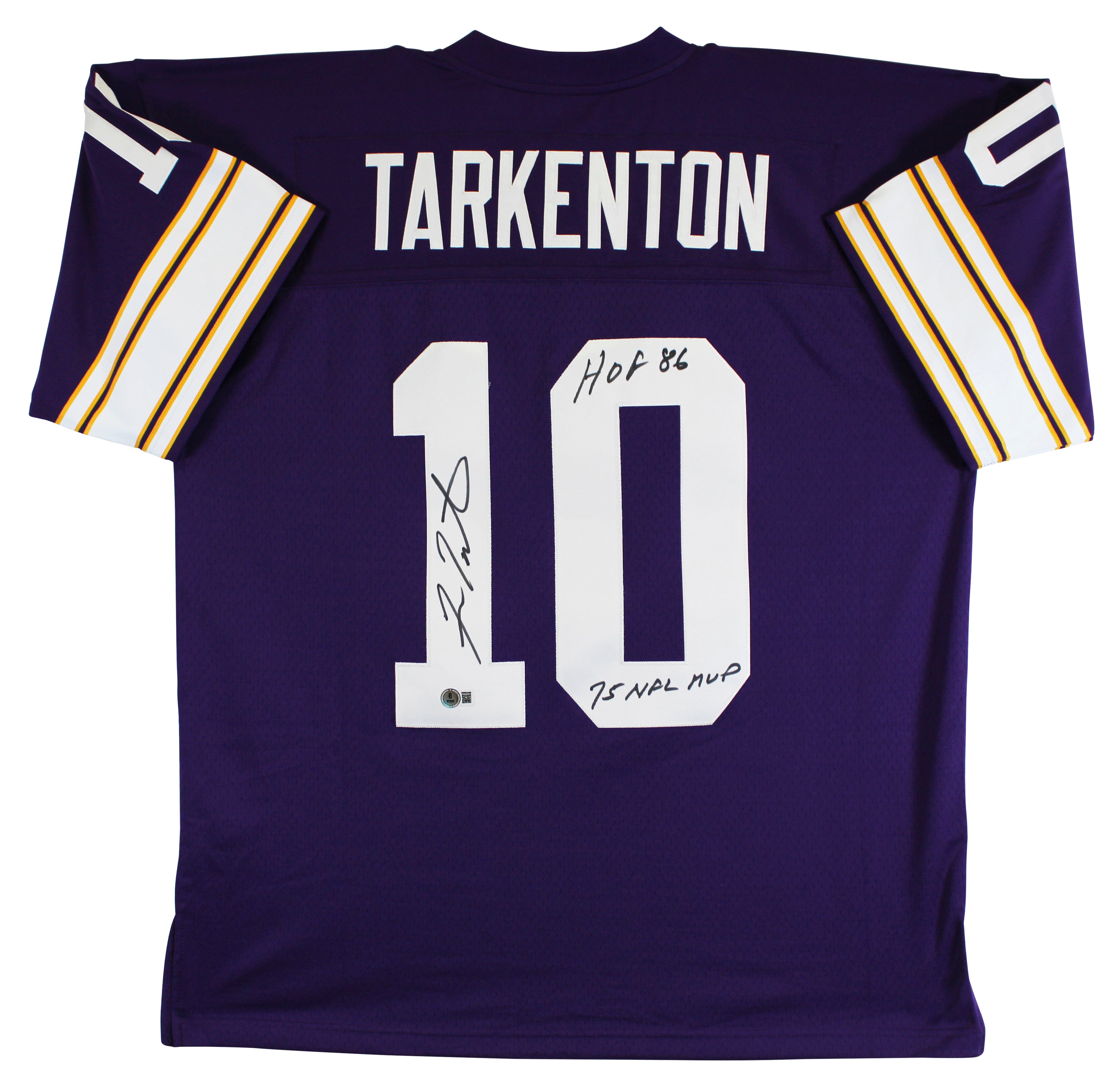 Vikings Fran Tarkenton "2x Insc" Signed Purple M&N TB Jersey BAS Witnessed
