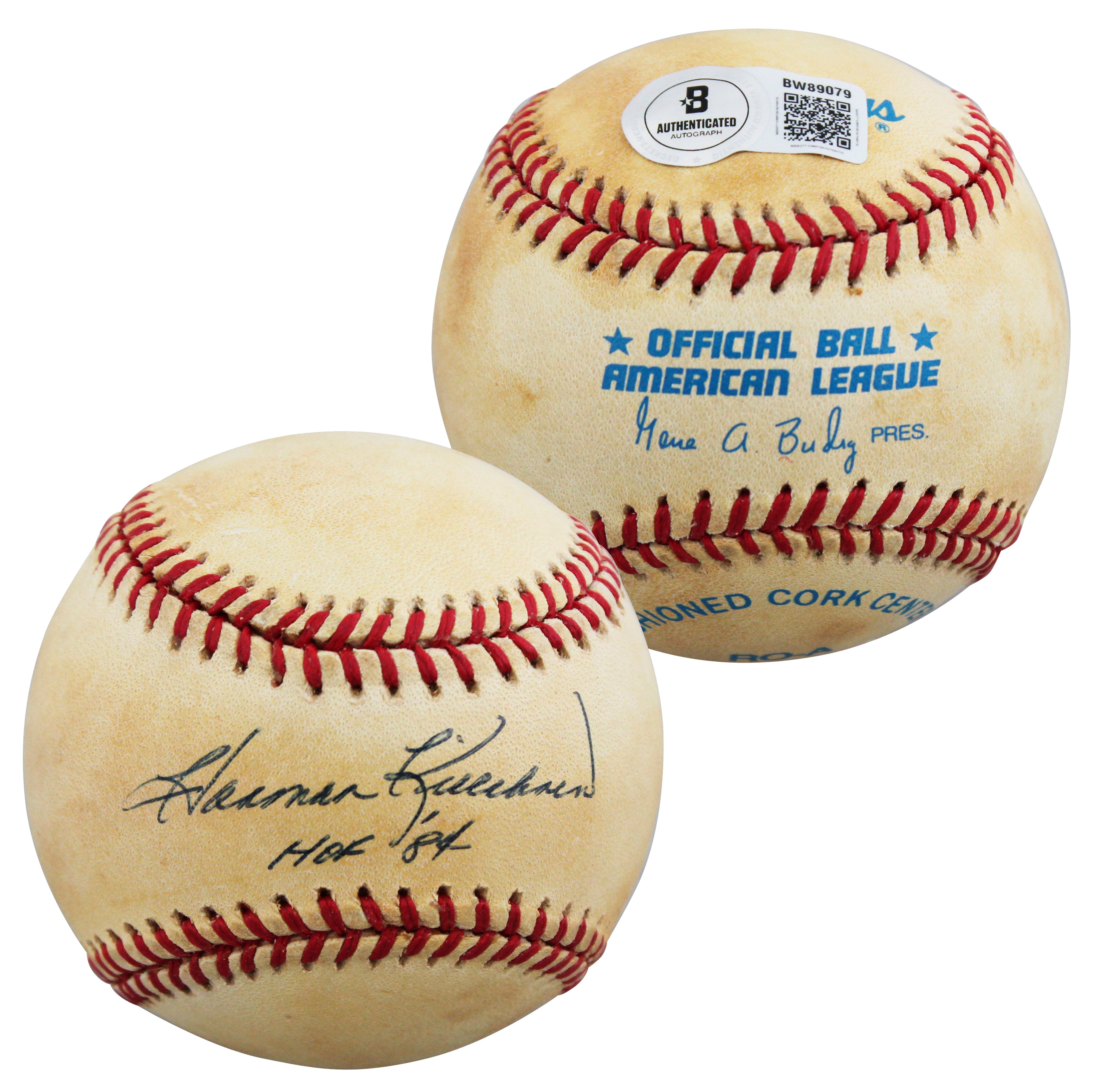 Twins Harmon Killebrew "HOF 84" Signed Gene Budig OAL Baseball BAS #BW89079