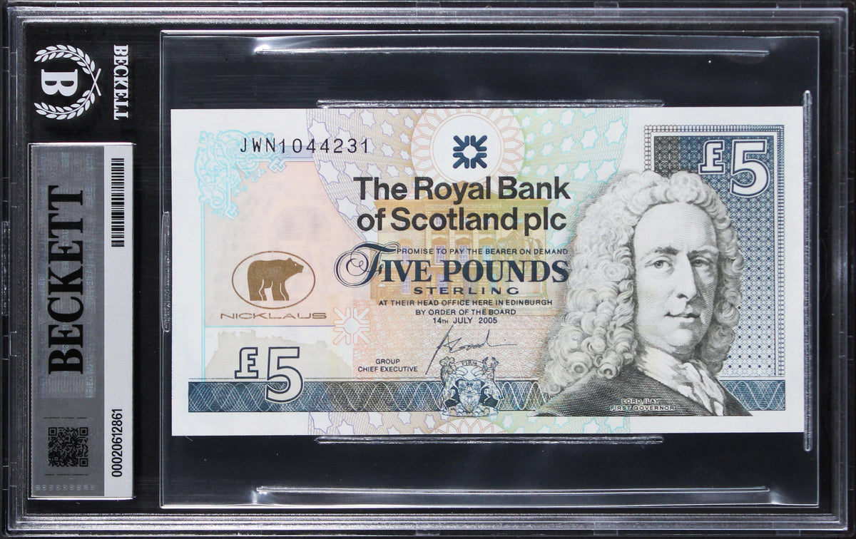 Jack Nicklaus Signed 2005 Royal Bank Of Scotland £5 Banknote Auto 10! BAS Slab 3
