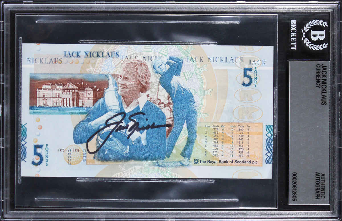 Jack Nicklaus Signed 2005 Royal Bank Of Scotland £5 Banknote Auto 10! BAS Slab 4