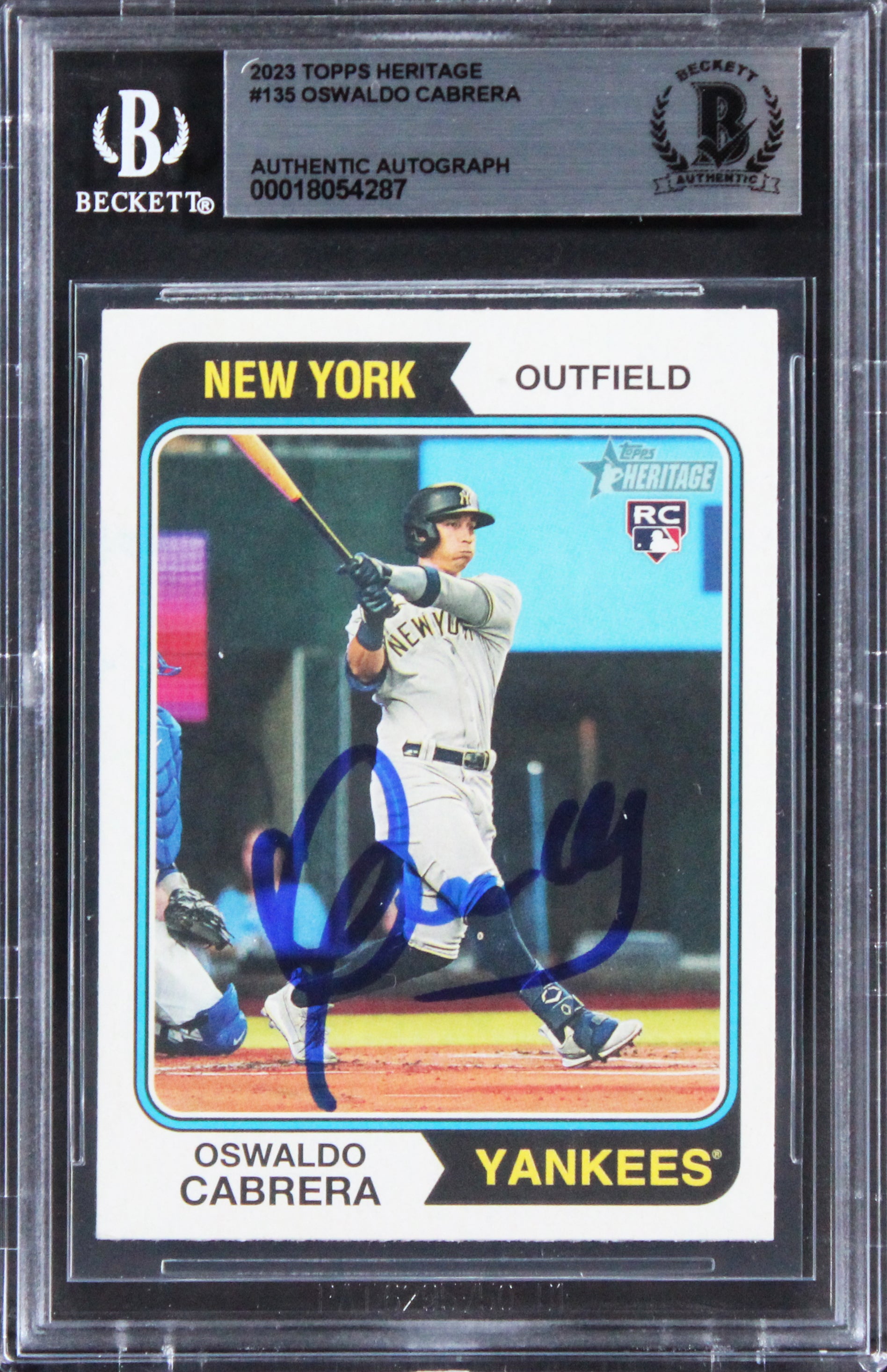 Yankees Oswaldo Cabrera Signed 2023 Topps Heritage #135 Rookie Card BAS Slabbed