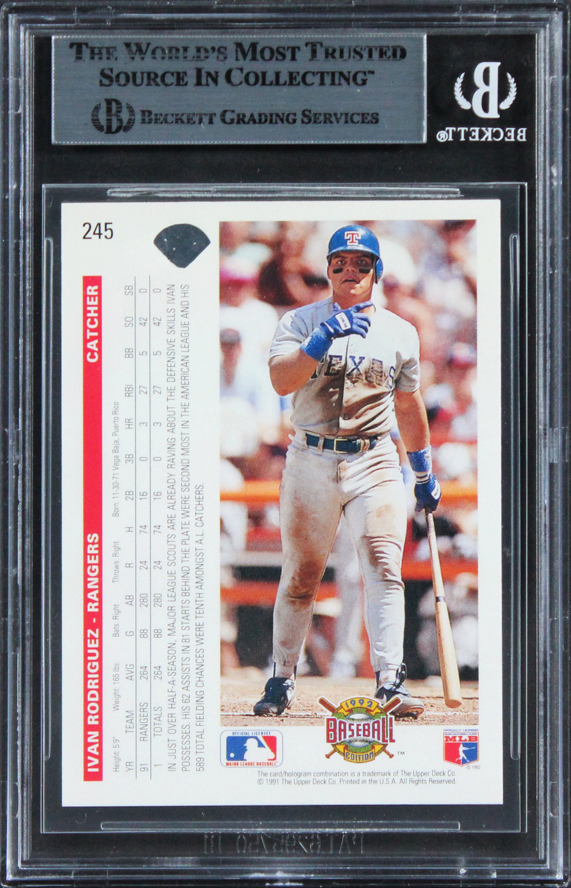Rangers Ivan Rodriguez Authentic Signed 1992 Upper Deck #245 Card BAS Slabbed