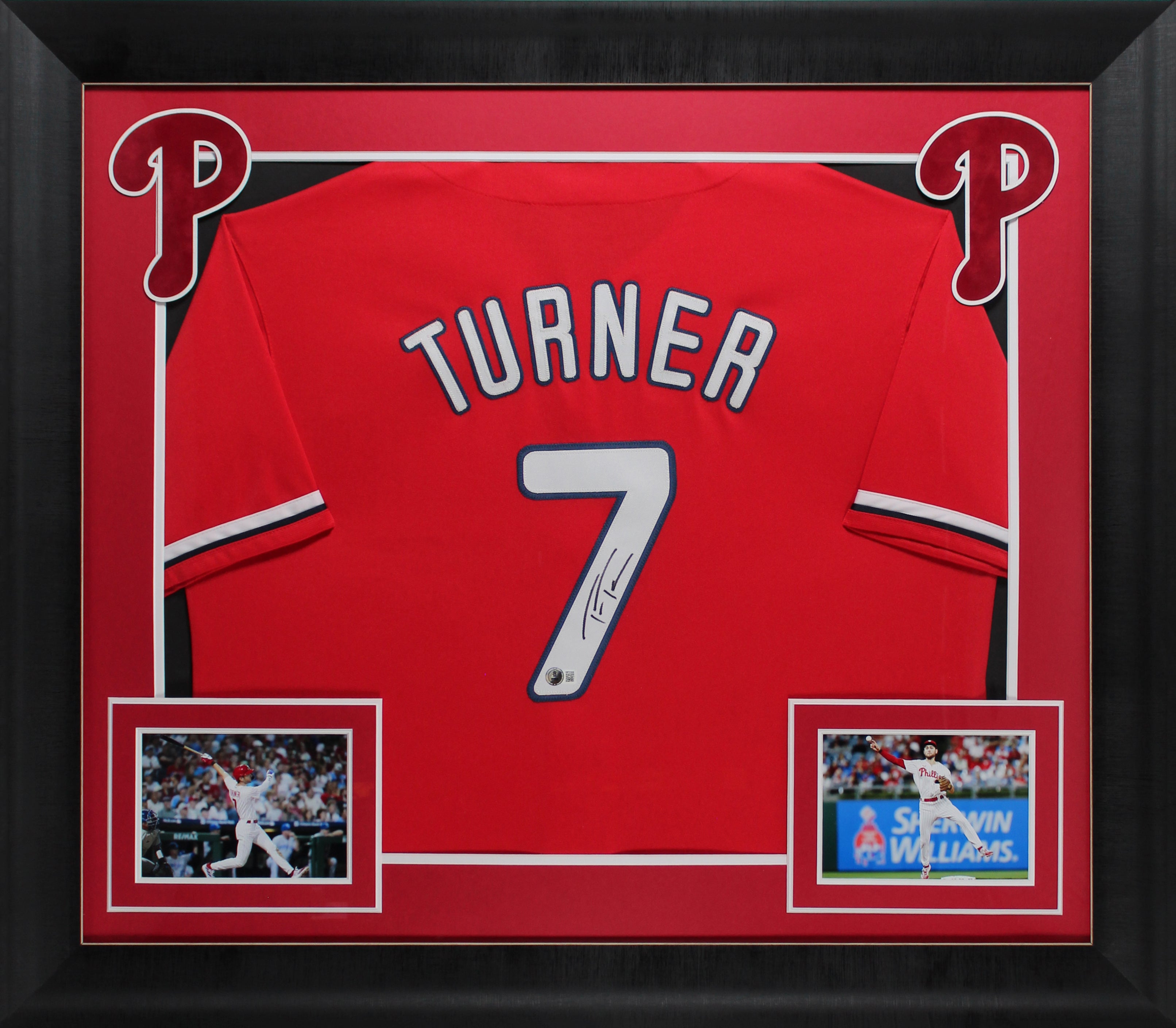 Trea Turner Authentic Signed Red Pro Style Framed Jersey BAS Witnessed