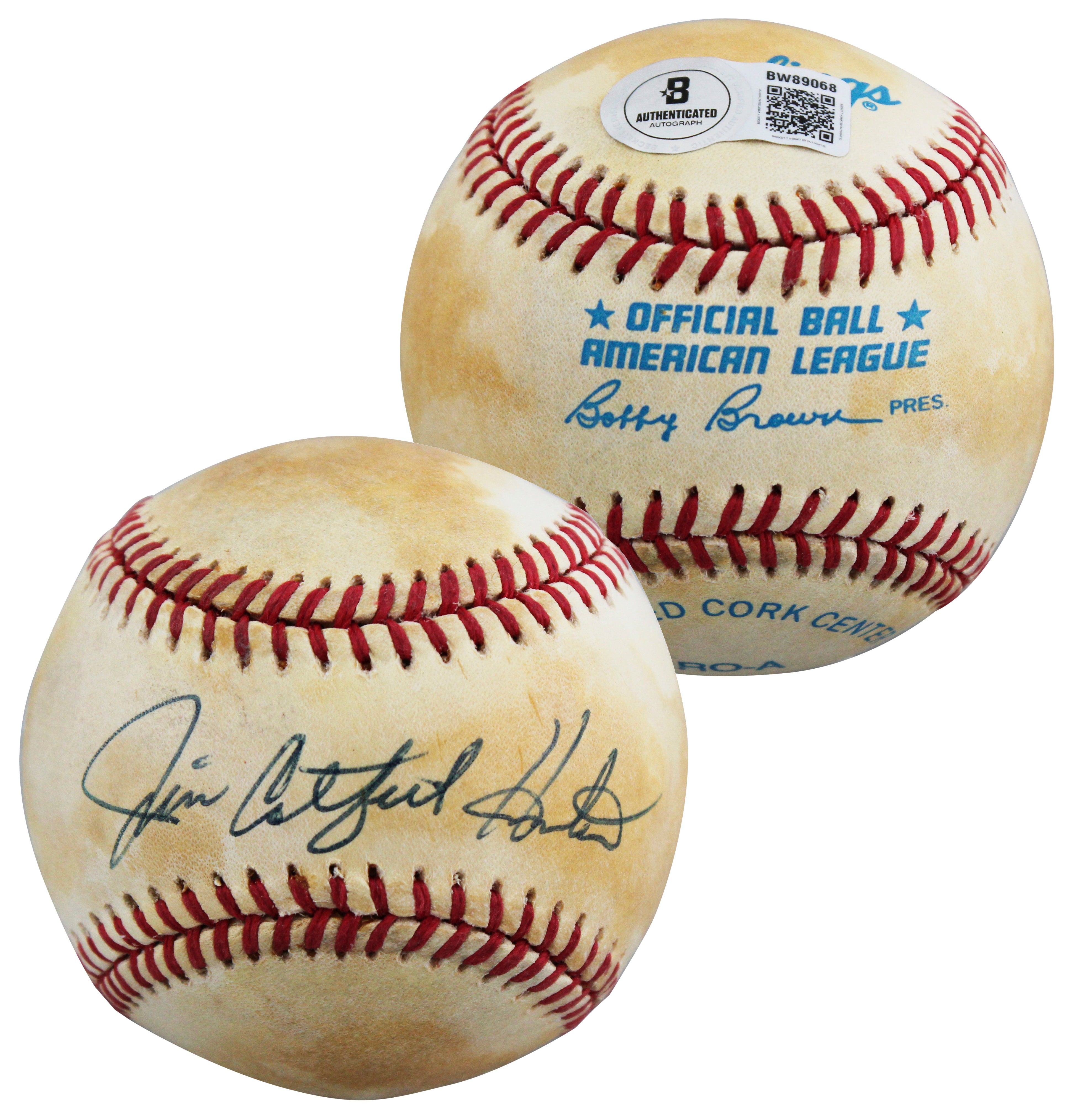 Yankees Jim Catfish Hunter Authentic Signed Brown OAL Baseball BAS #BW89068