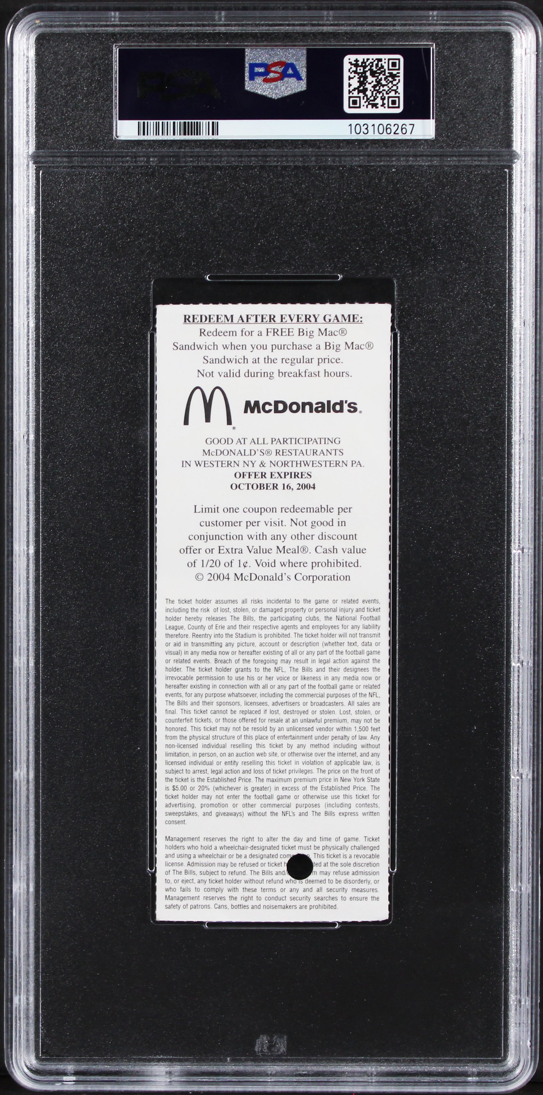 Patriots Tom Brady "Brady Vs. Bledsoe" Signed 10/3/2004 Ticket Auto 10! PSA Slab