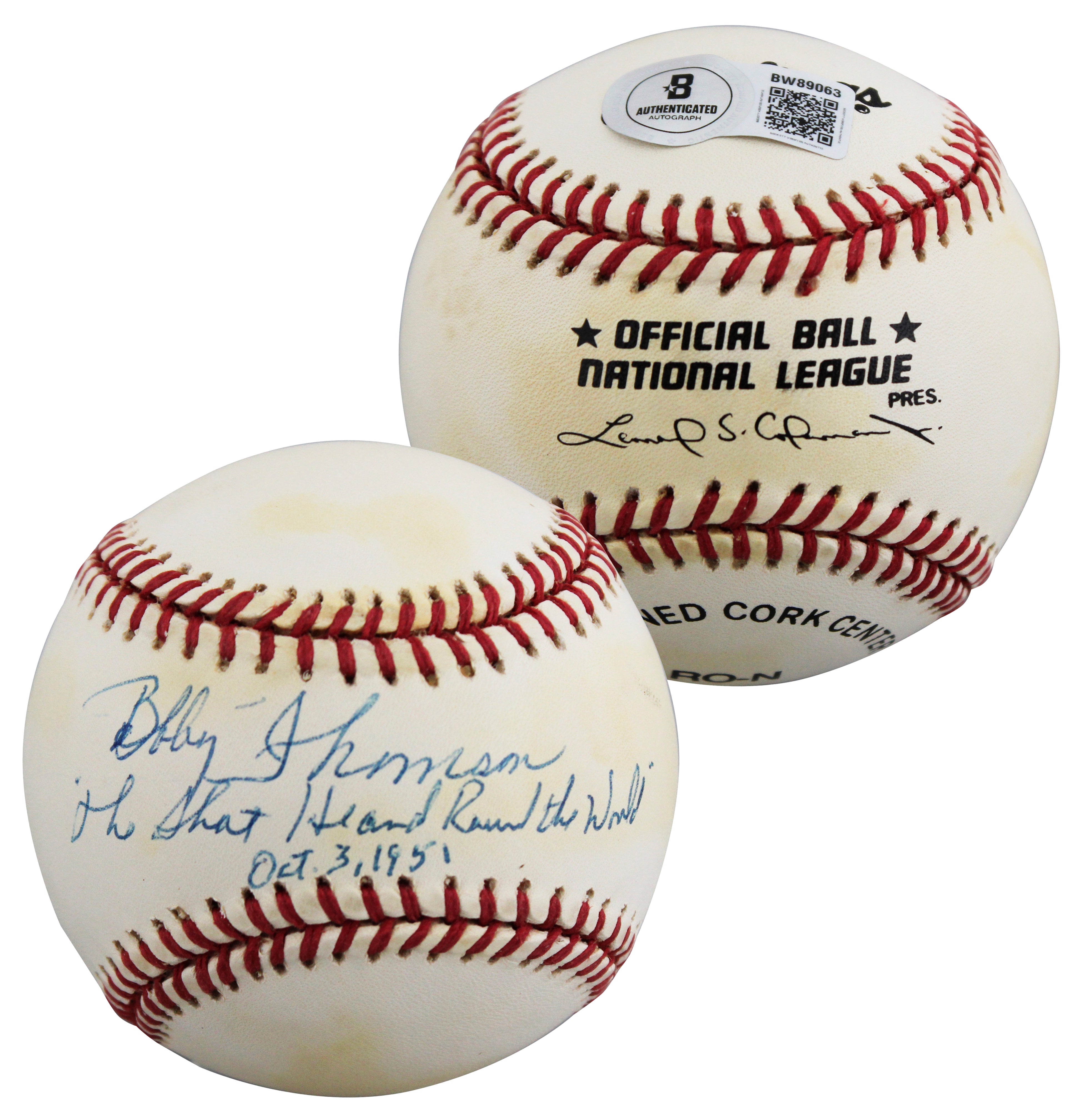 Giants Bobby Thomson "Shot Heard Round the World" Signed Baseball BAS #BW89063