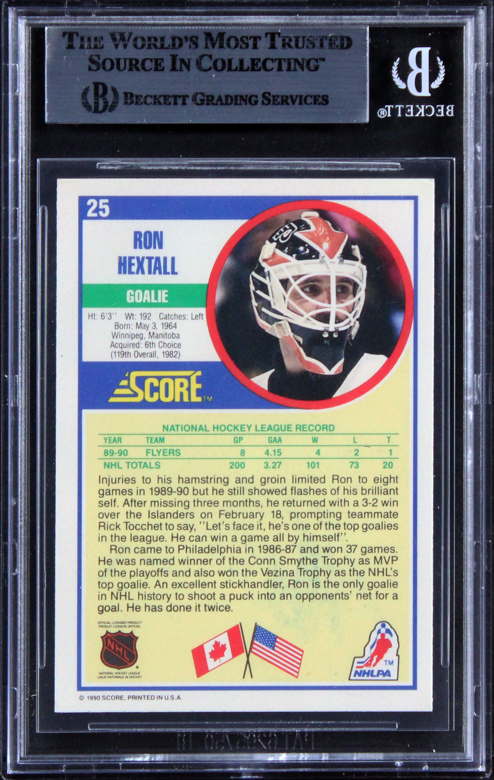 Flyers Ron Hextall Authentic Signed 1990 Score #25 Card BAS Slabbed 2