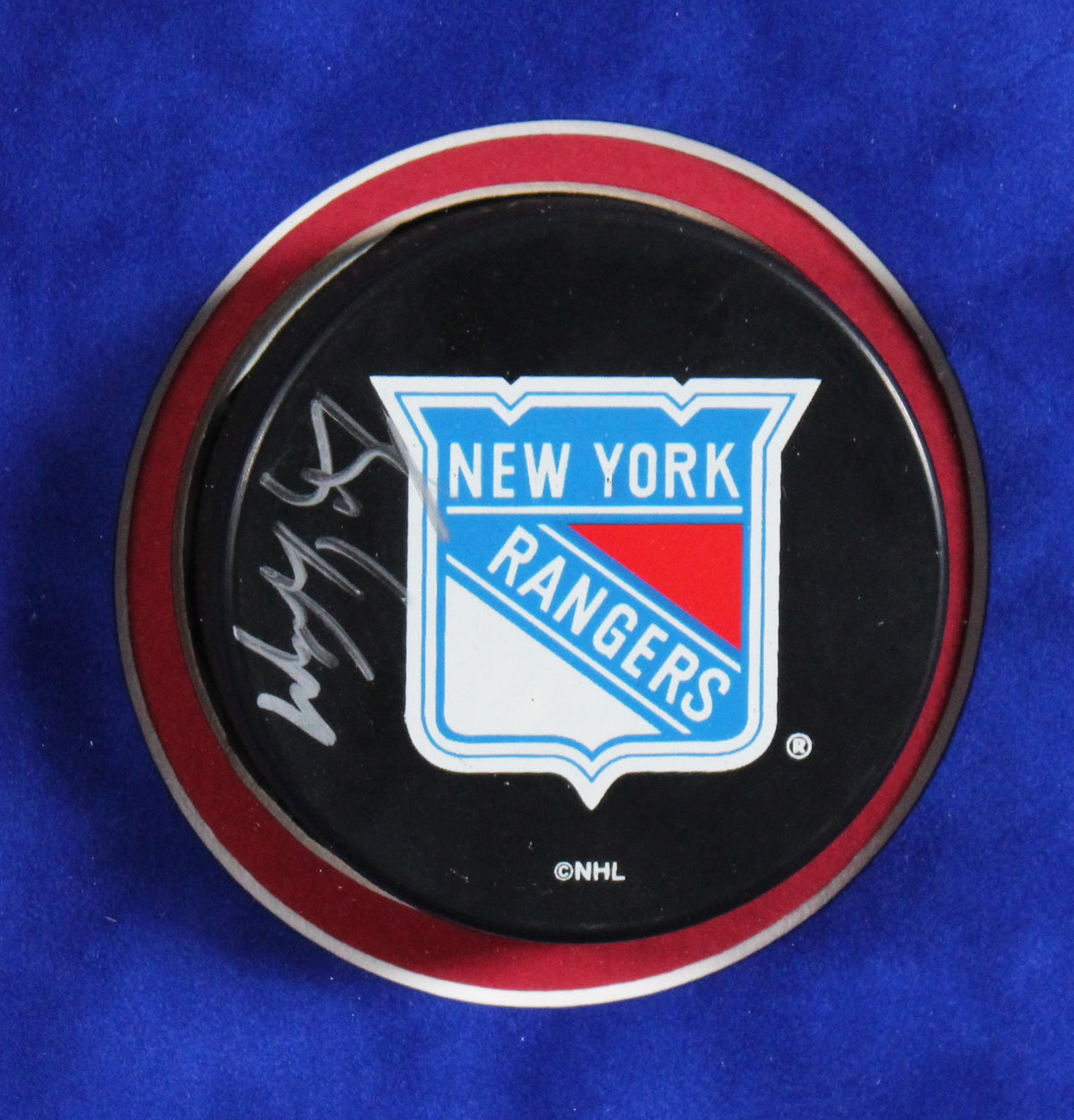Rangers Wayne Gretzky Signed & Framed Official Logo Hockey Puck BAS #AG010154