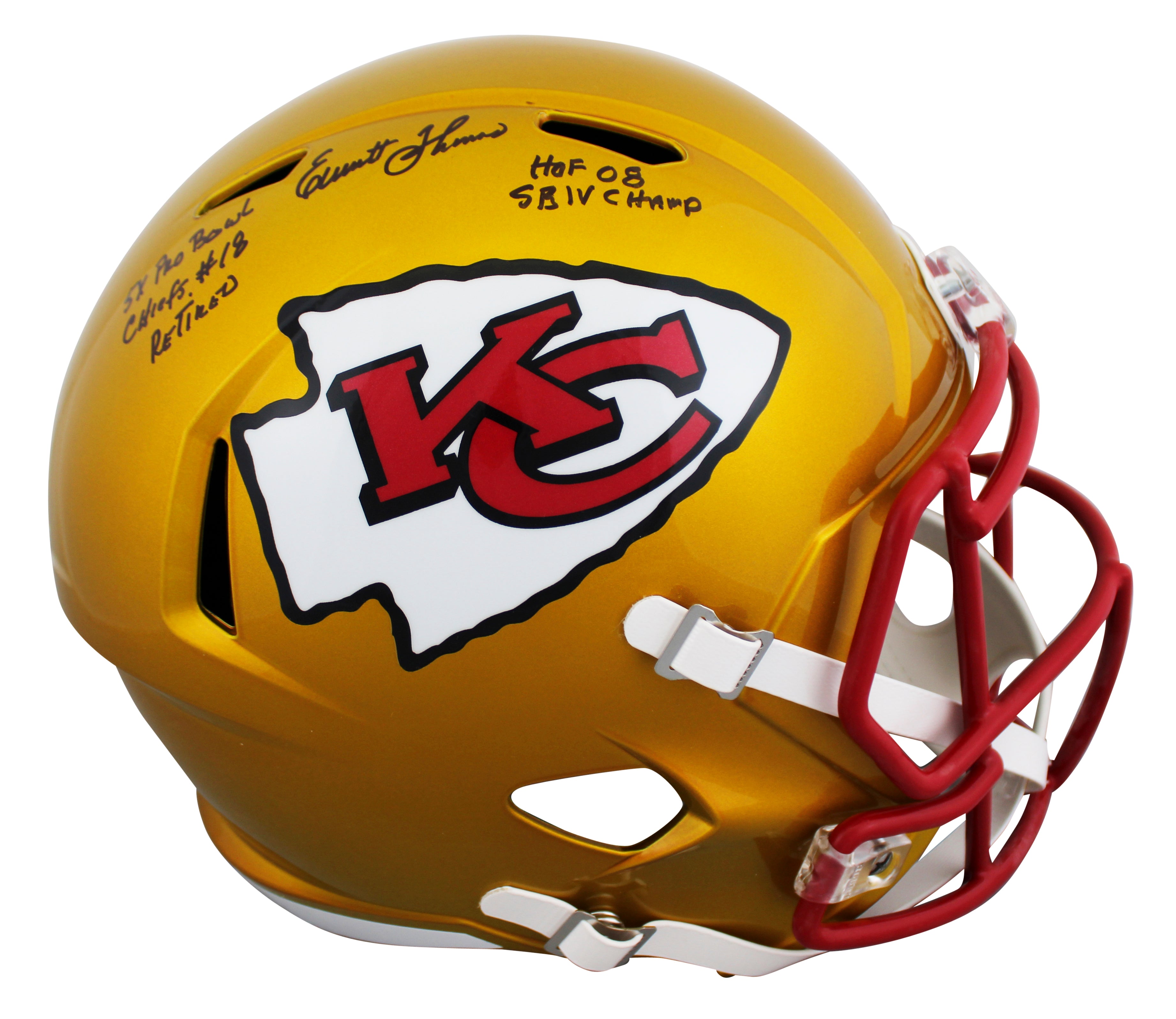 Chiefs Emmitt Thomas "Career Stat" Signed Flash Full Size Speed Rep Helmet BAS W