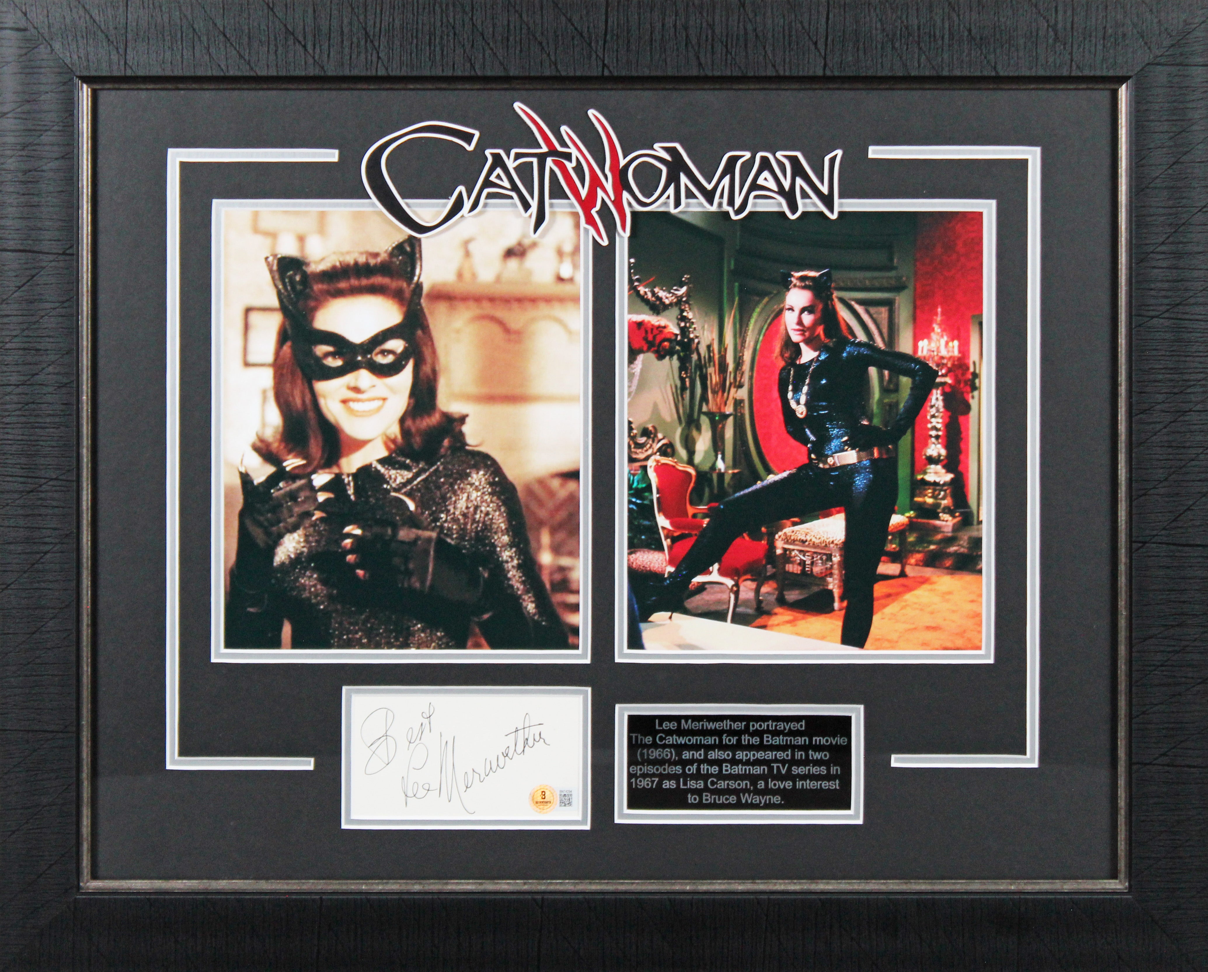 Lee Meriwether Catwoman Authentic Signed 3x5 Index Card Framed Display BAS