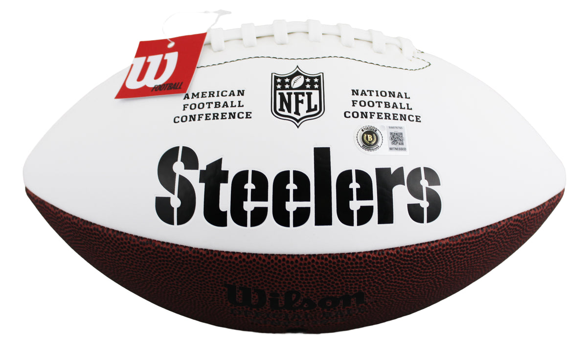 Steelers Hines Ward Signed Wilson White Panel Logo Nfl Football w/ Case BAS Wit