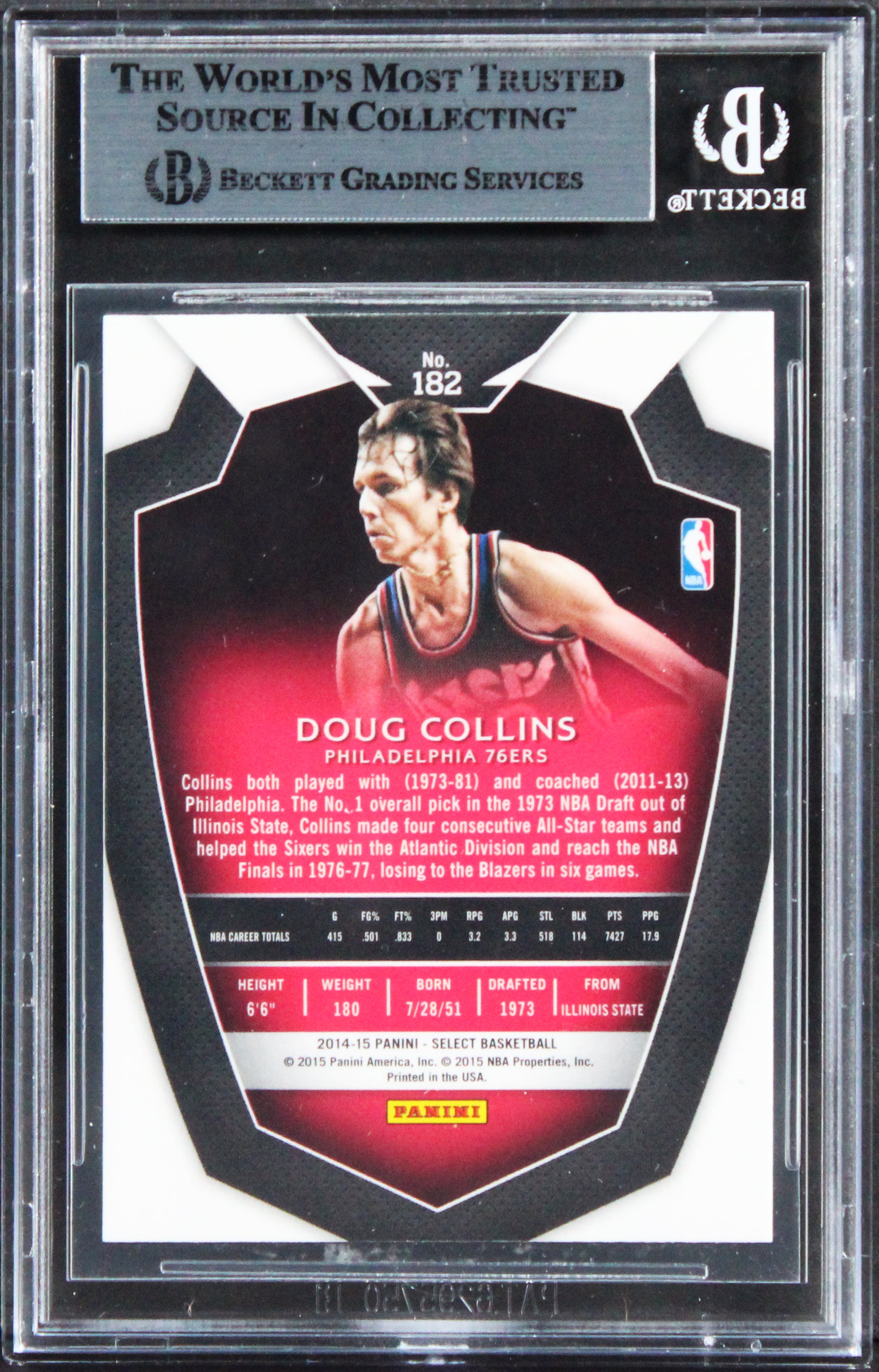 76ers Doug Collins Authentic Signed 2014 Select #182 Card BAS Slabbed