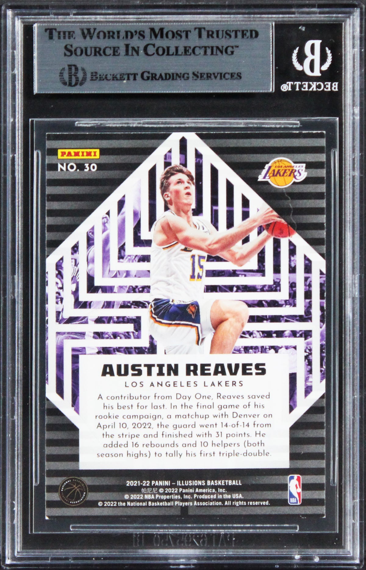 Lakers Austin Reaves Signed 2021 Panini Illusions II #30 Rookie Card BAS Slabbed