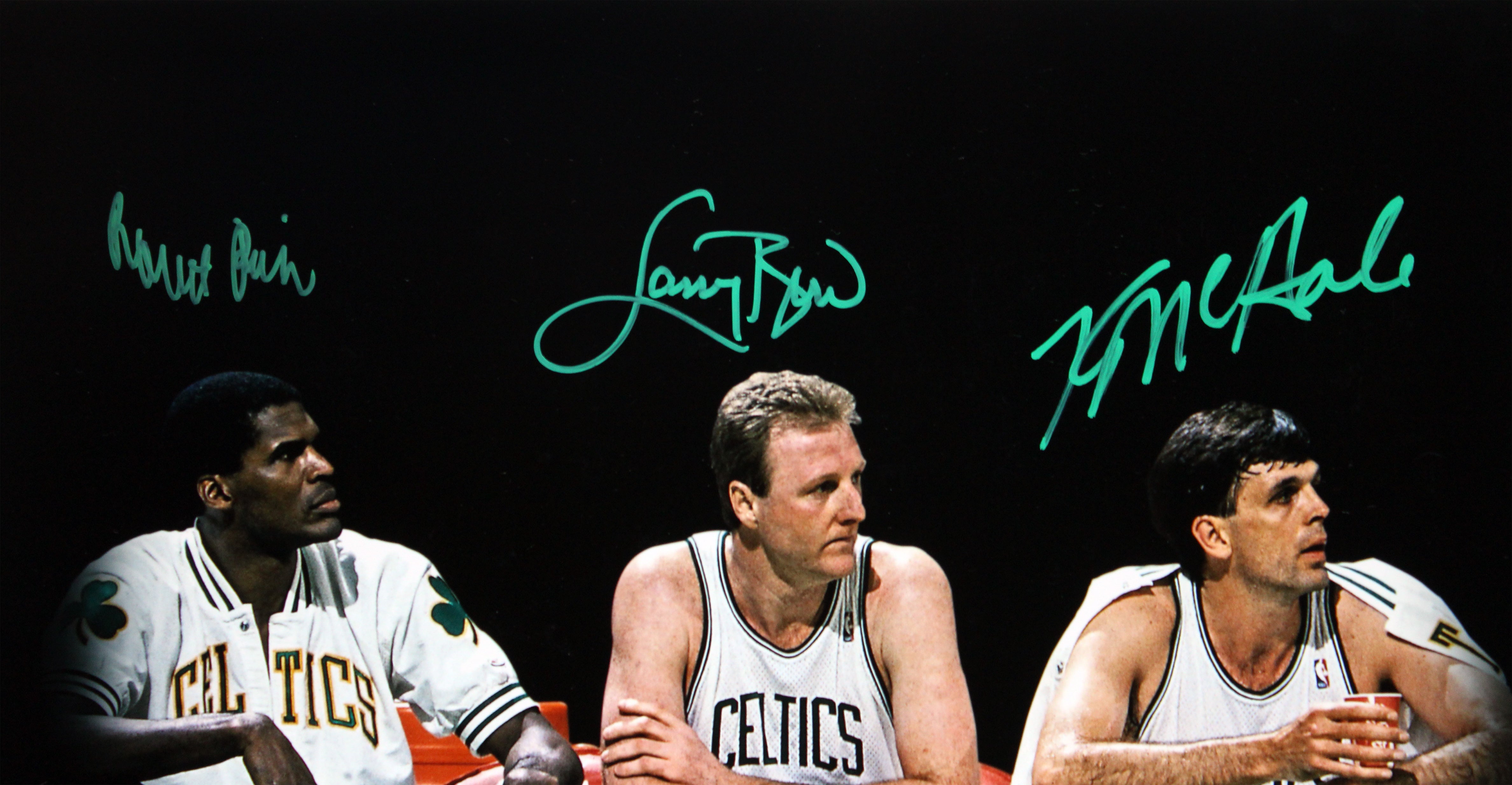 Celtics (3) Bird, McHale & Parish Signed 16x20 Horizontal Spotlight Photo BAS W