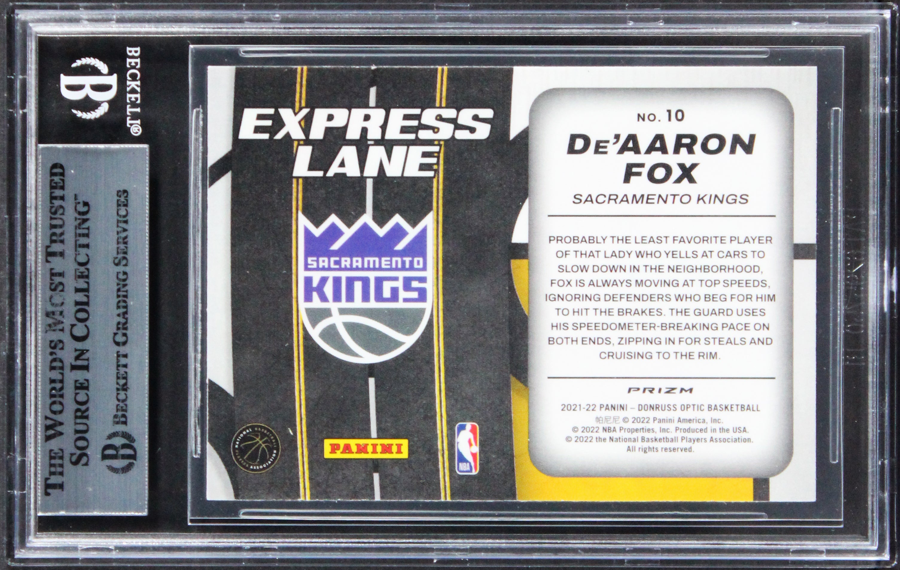 Kings De'Aaron Fox Signed 2021 Donruss Optic Xps Lane Holo #10 Card BAS Slabbed