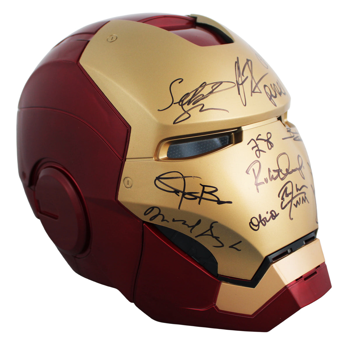 Avengers (12) Downey Jr., Hemsworth, Pratt +9 Signed Iron Man F/S Helmet BAS
