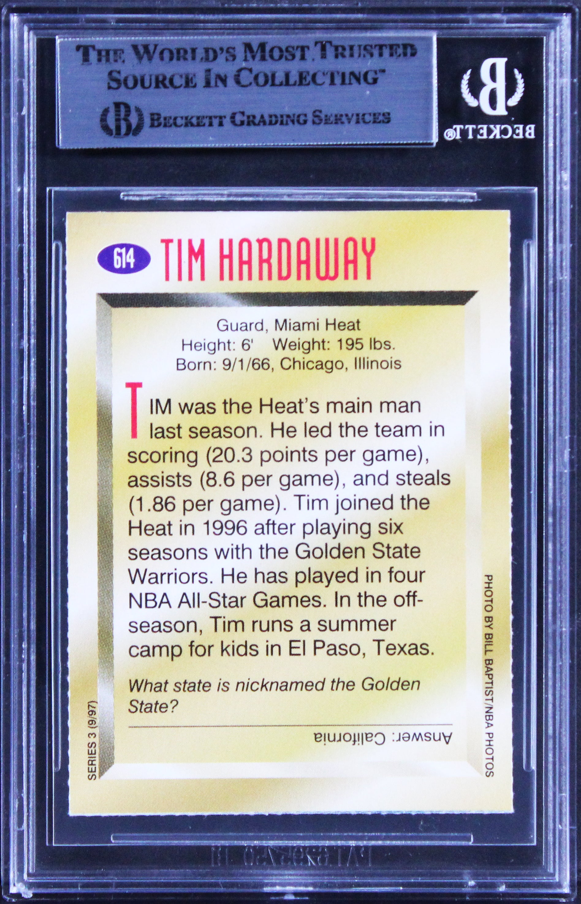 Heat Tim Hardaway Authentic Signed 1997 SI For Kids II #614 Card BAS Slabbed