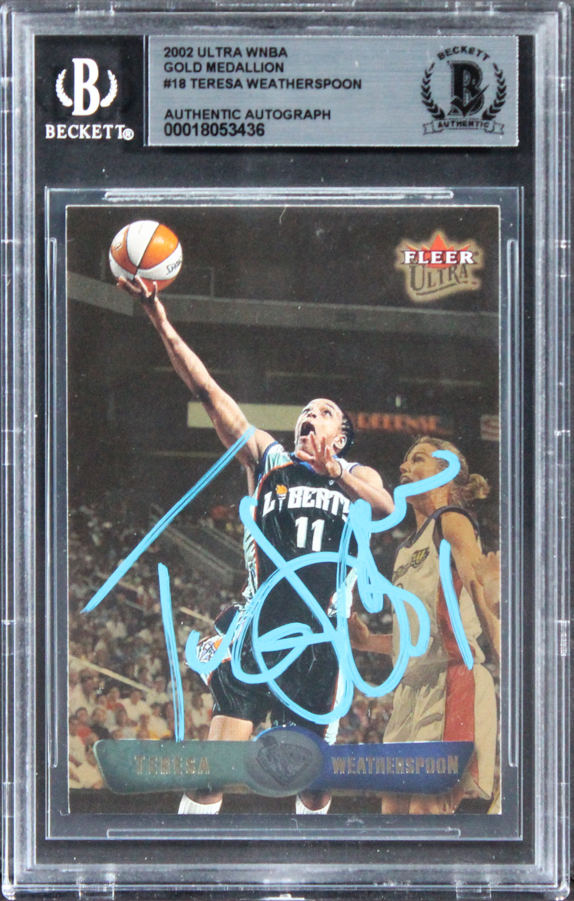 Teresa Weatherspoon Signed 2002 Ultra WNBA Gold Medallion #18 Card BAS Slabbed