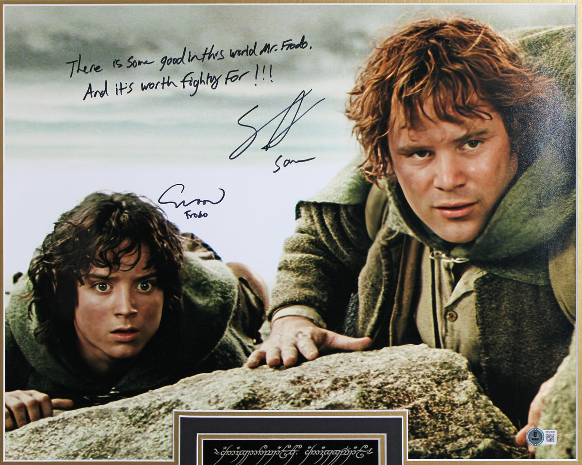 Elijah Wood & Sean Astin Lord of the Rings Signed 16x20 Framed Photo BAS Witness