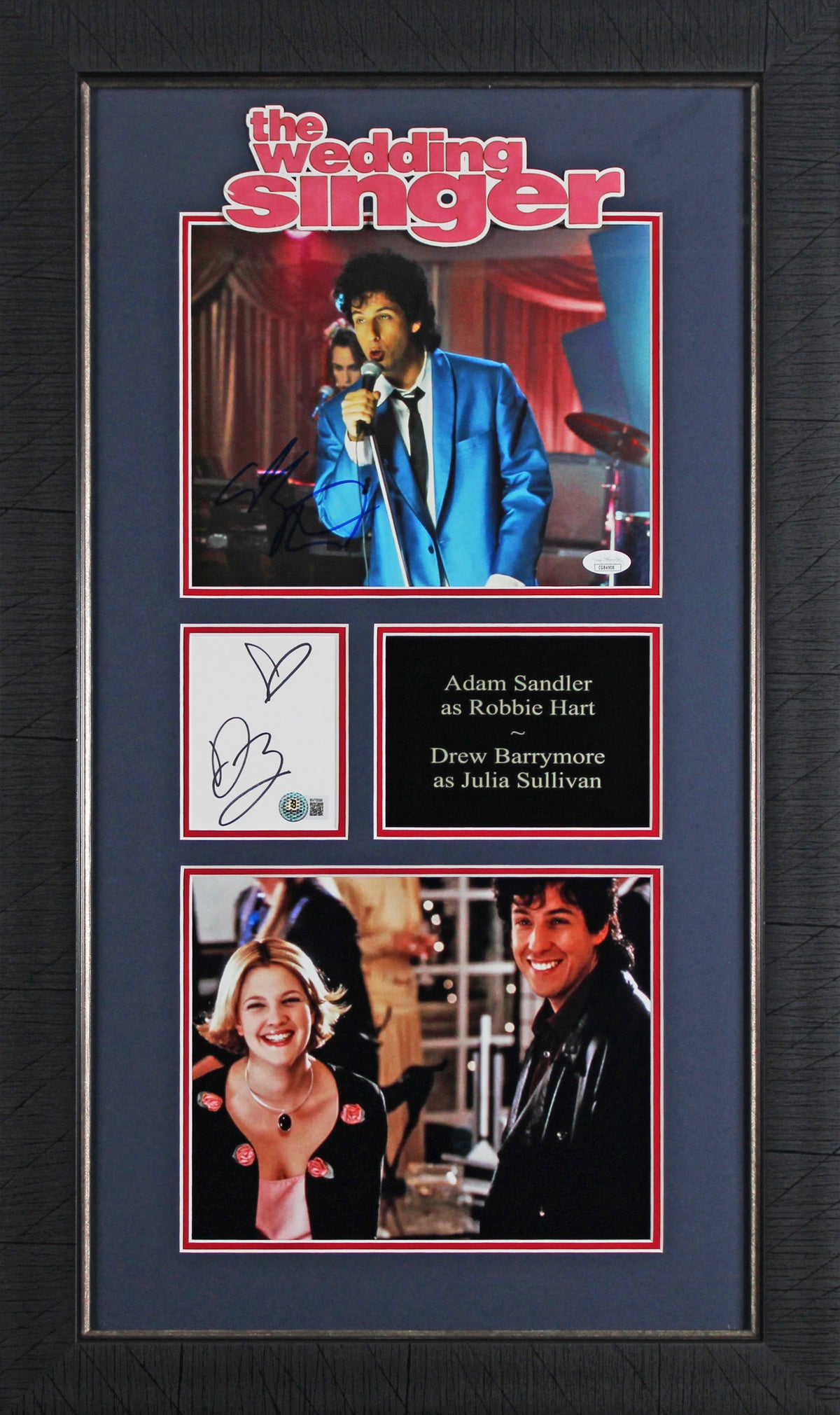 Adam Sandler & Drew Barrymore The Wedding Singer Signed Framed Display BAS