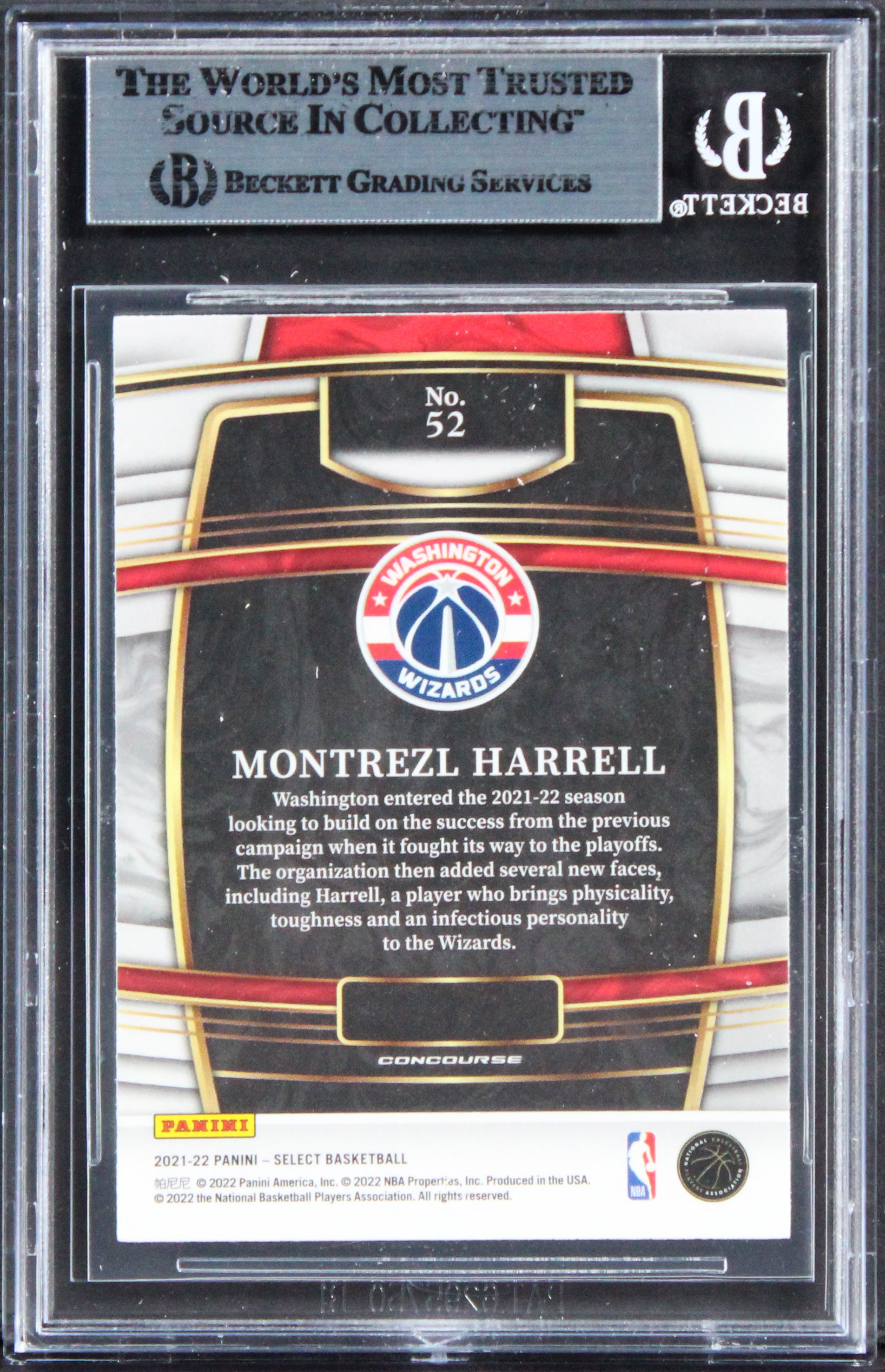 Wizards Montrezl Harrell Authentic Signed 2021 Select Blue #52 Card BAS Slabbed