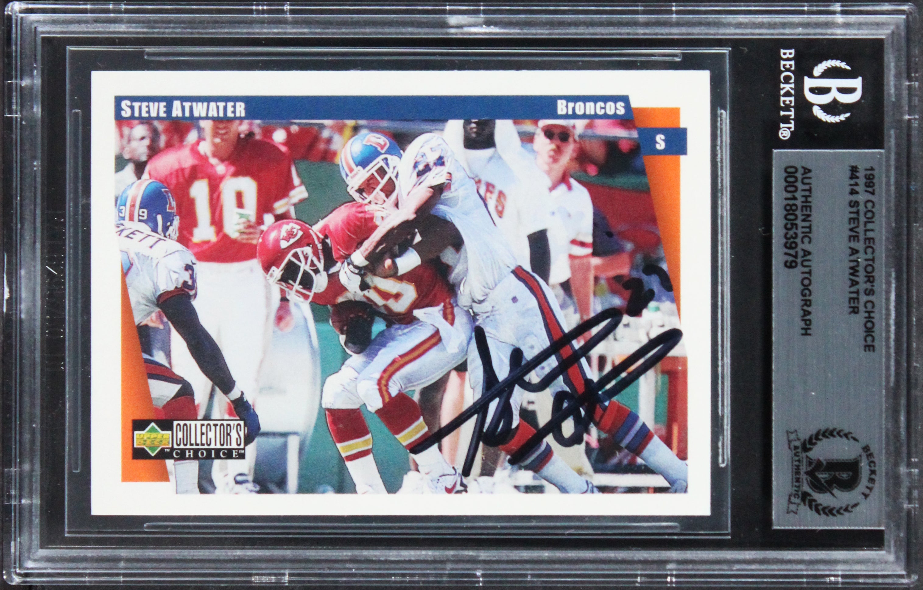 Broncos Steve Atwater Signed 1997 Collector's Choice #414 Card BAS Slabbed