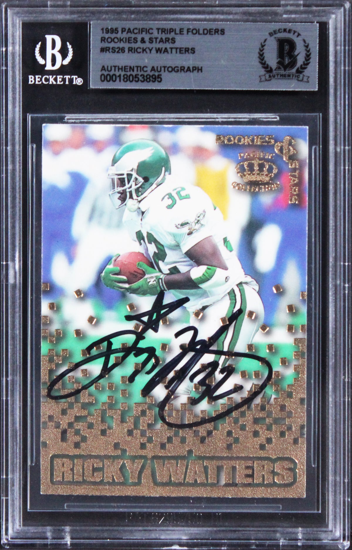 Eagles Ricky Watters Signed 1995 Pacific Triple Folders R&S #RS26 Card BAS Slab