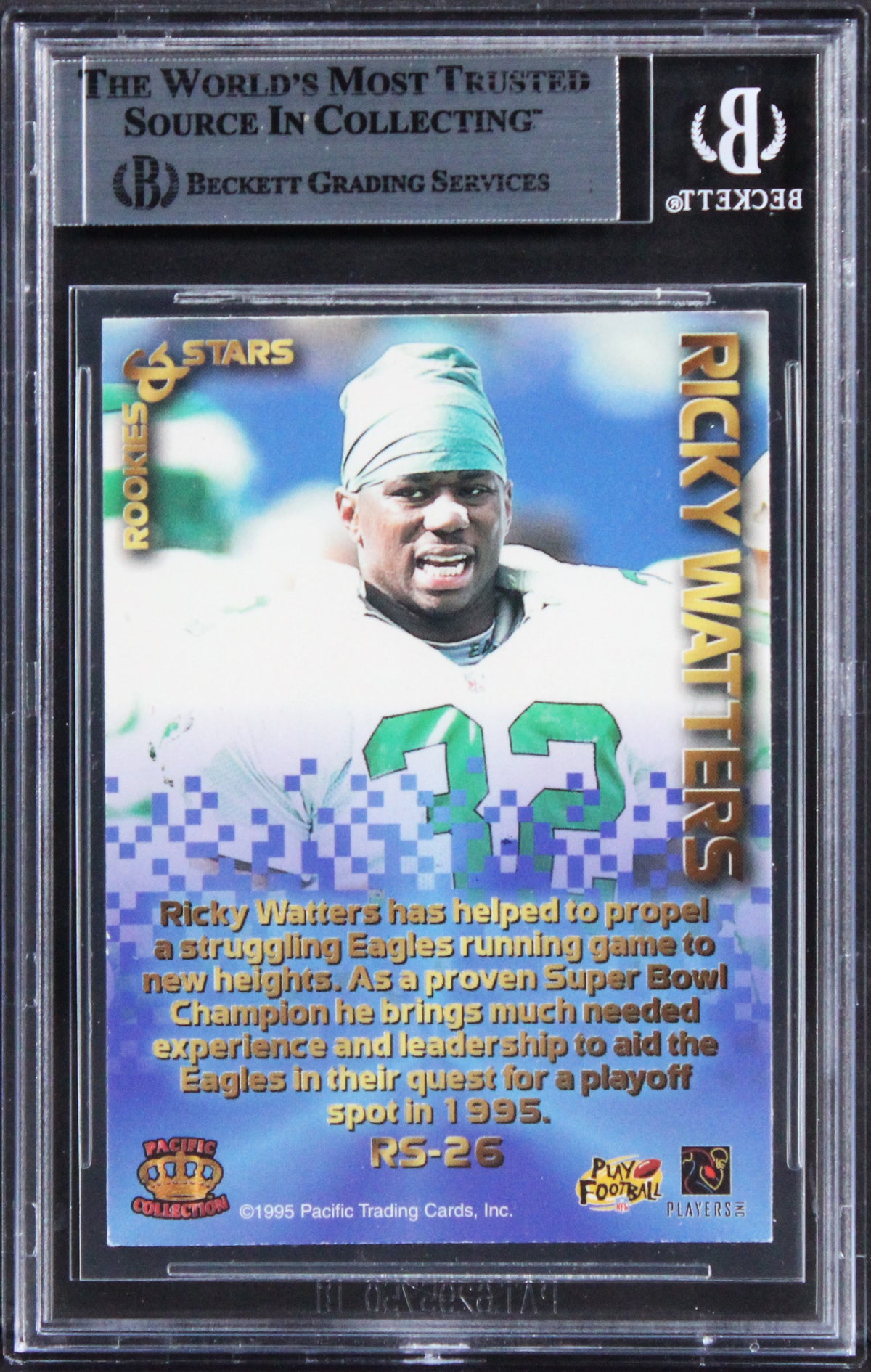 Eagles Ricky Watters Signed 1995 Pacific Triple Folders R&S #RS26 Card BAS Slab