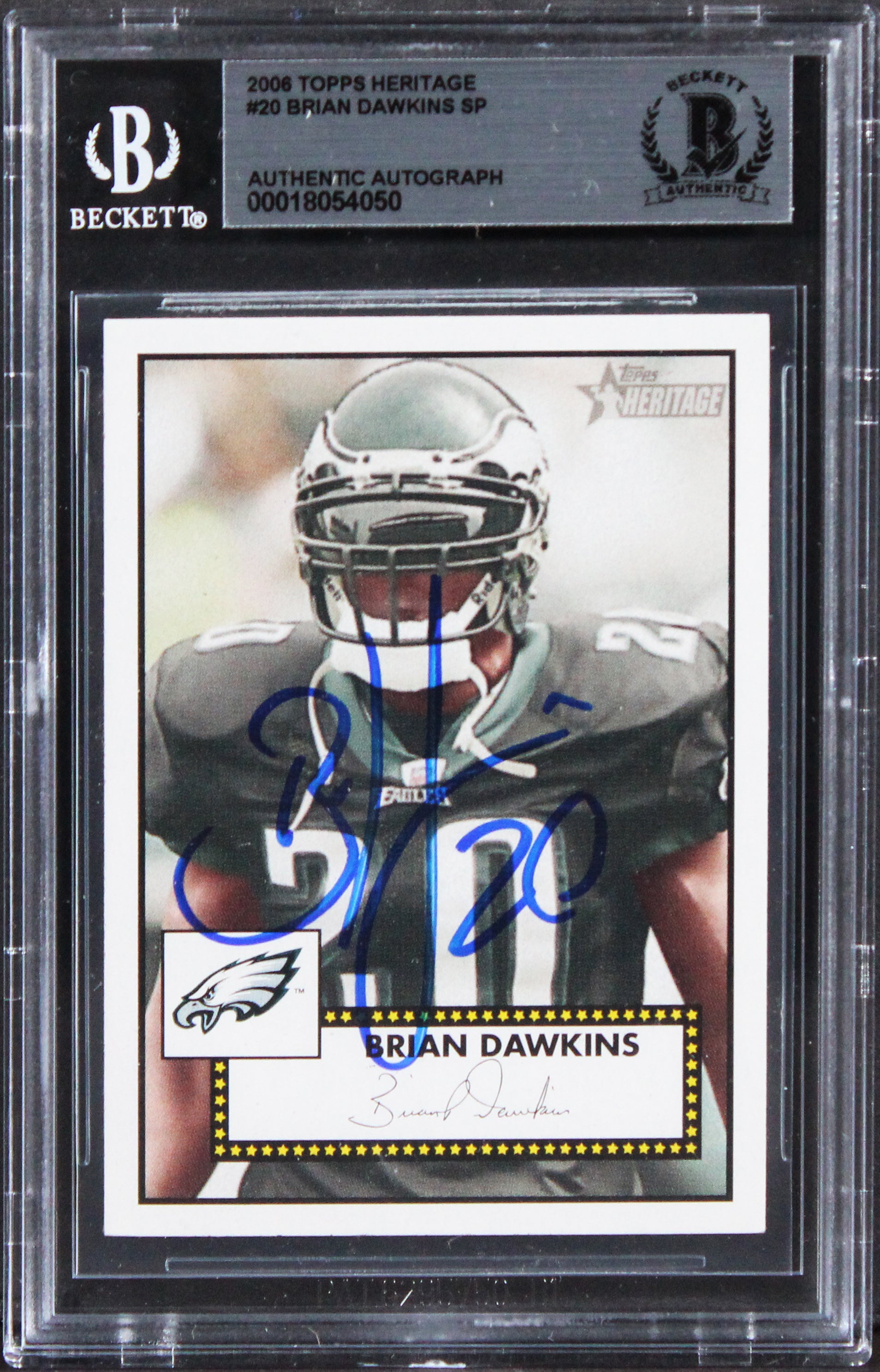Eagles Brian Dawkins Authentic Signed 2006 Topps Heritage #20 Card BAS Slabbed