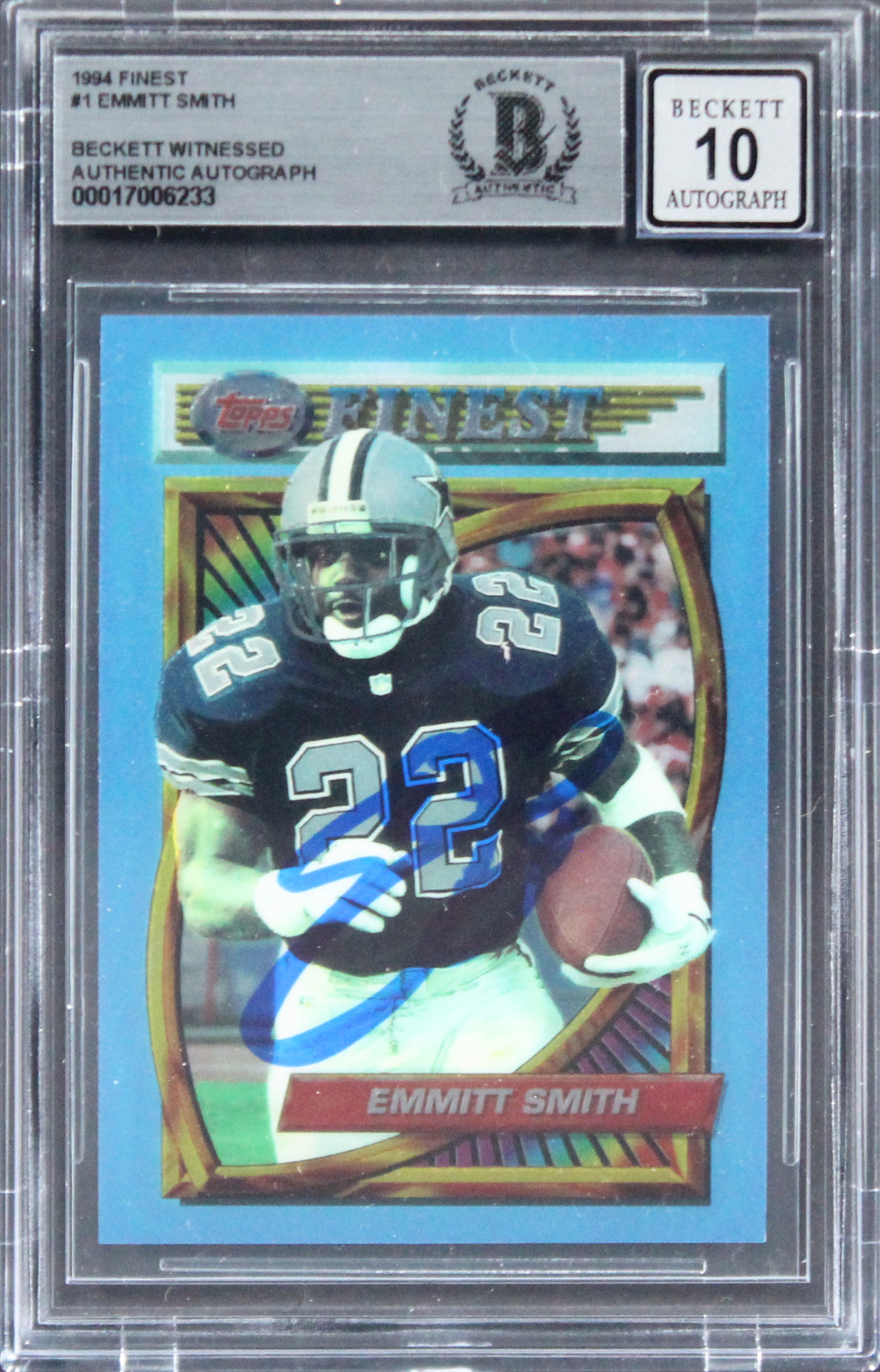 Cowboys Emmitt Smith Signed 1994 Finest #1 Card Auto Graded Gem 10! BAS Slabbed