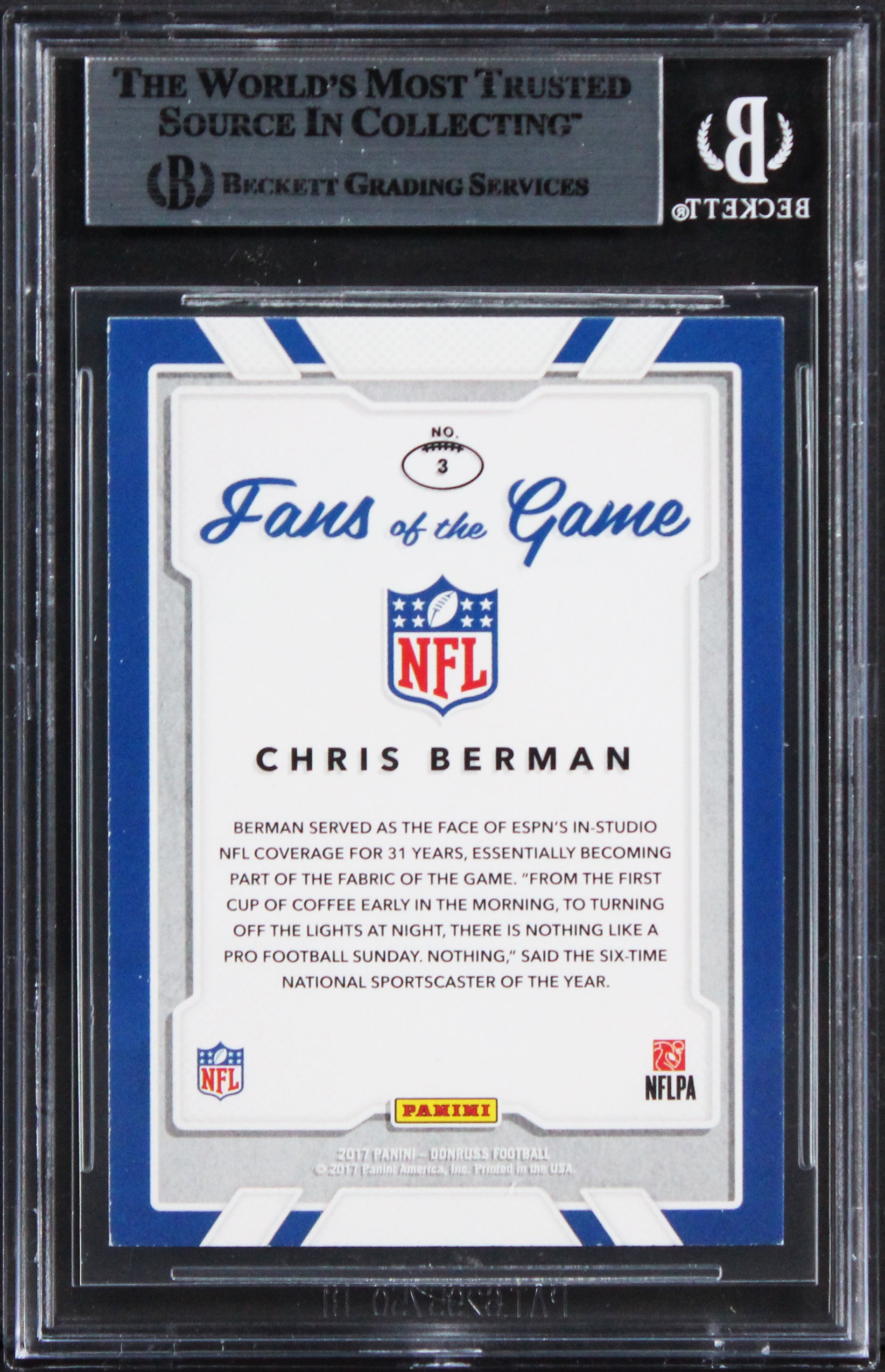 Chris Berman Authentic Signed 2017 Donruss Fans Of The Game #3 Card BAS Slabbed