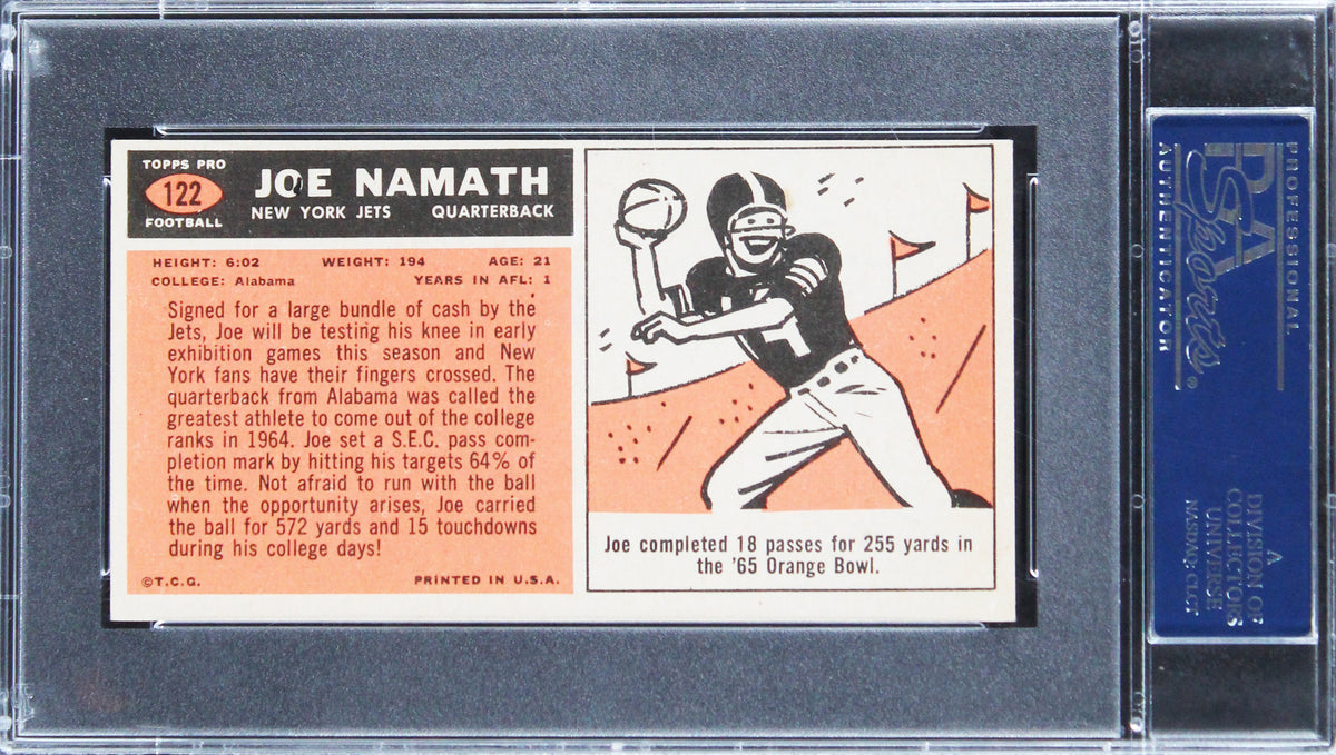 Jets Joe Namath Signed 1965 Topps #122 Rookie Card Auto Mint 9! PSA/DNA Slabbed