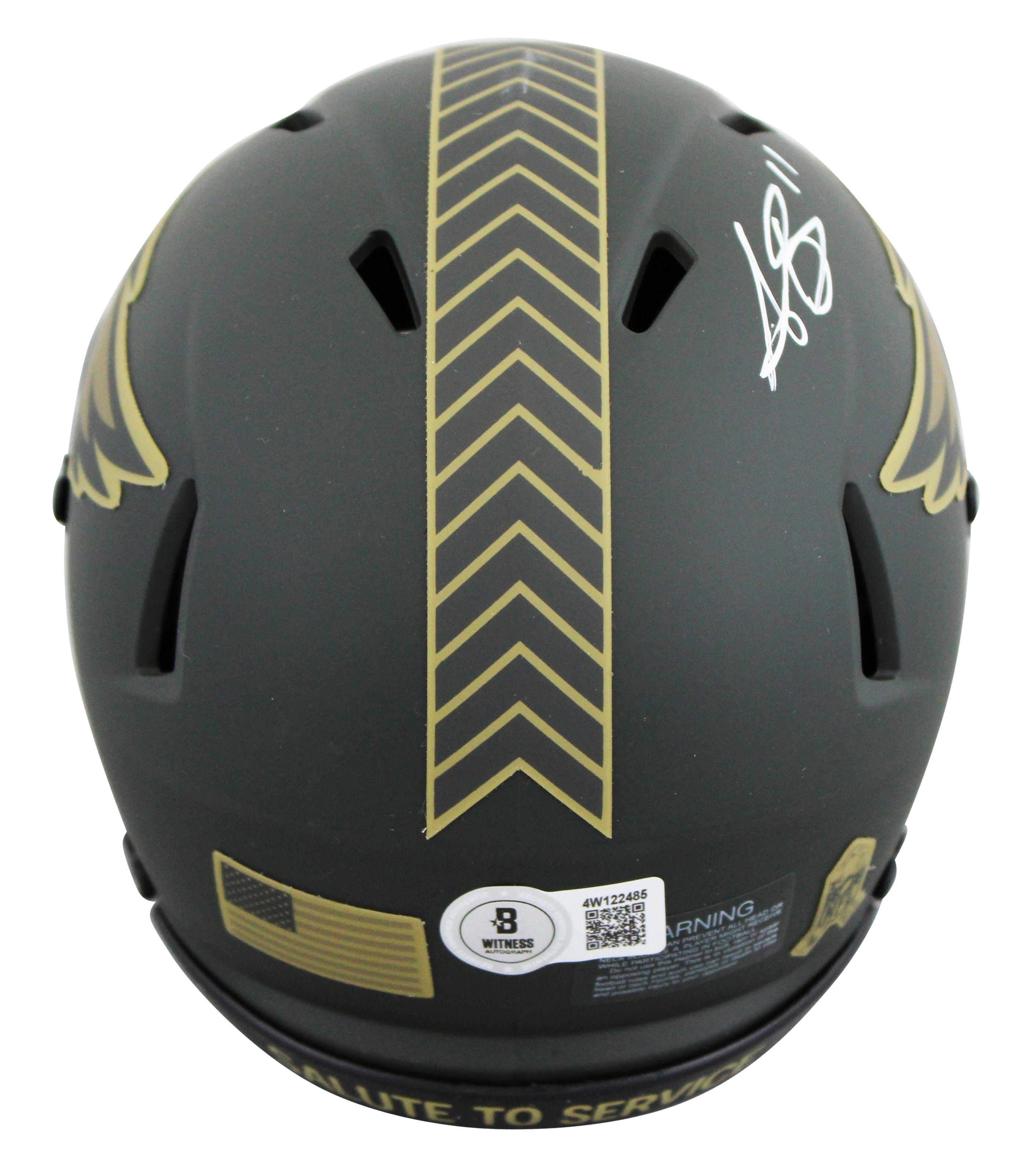 Eagles A.J. Brown Signed Salute to Service IV Speed Mini Helmet W/ Case BAS Wit