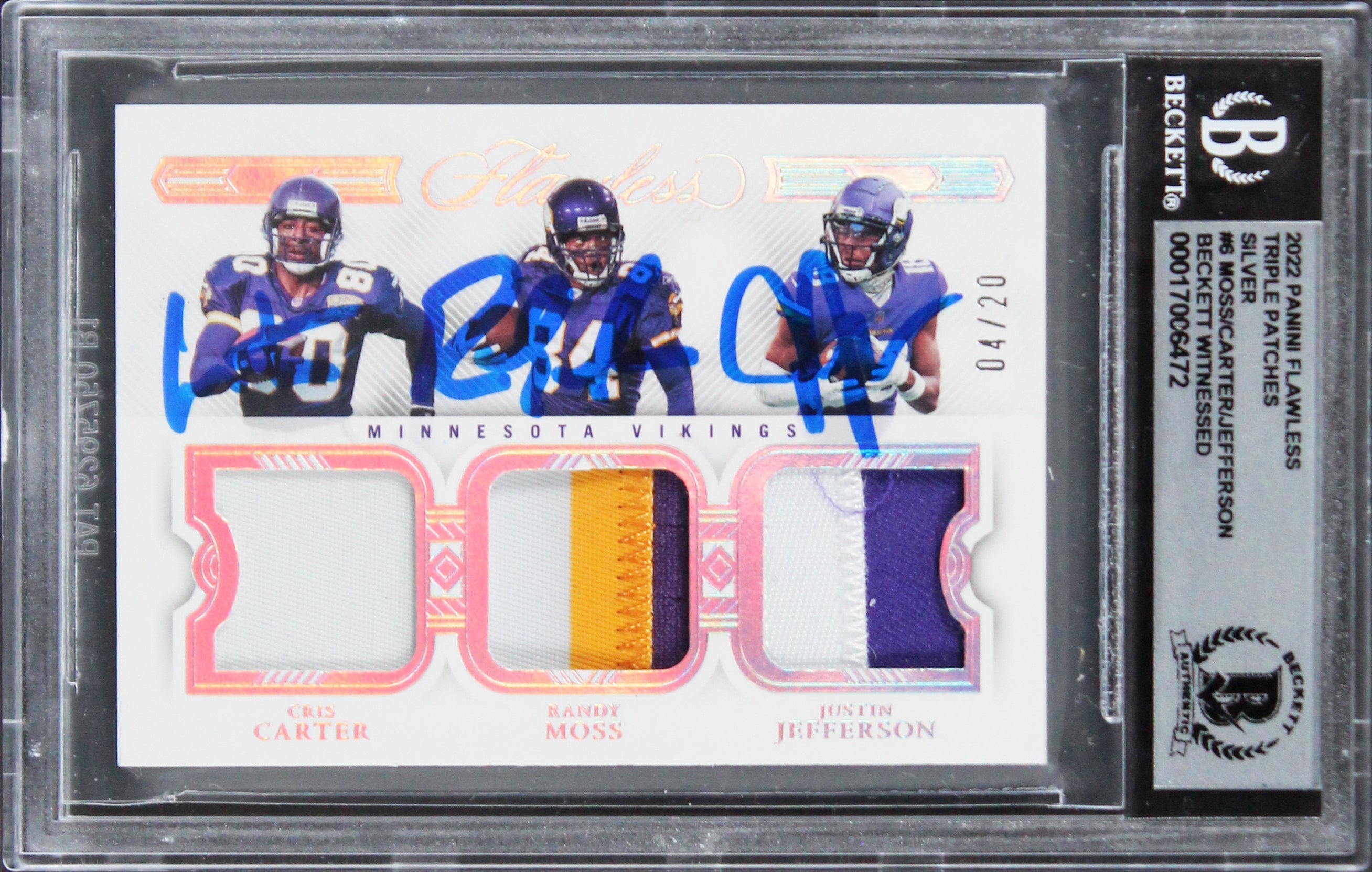 Moss, Carter & Jefferson Signed 2022 Panini Flawless #6 Card Auto 10 BAS Slabbed