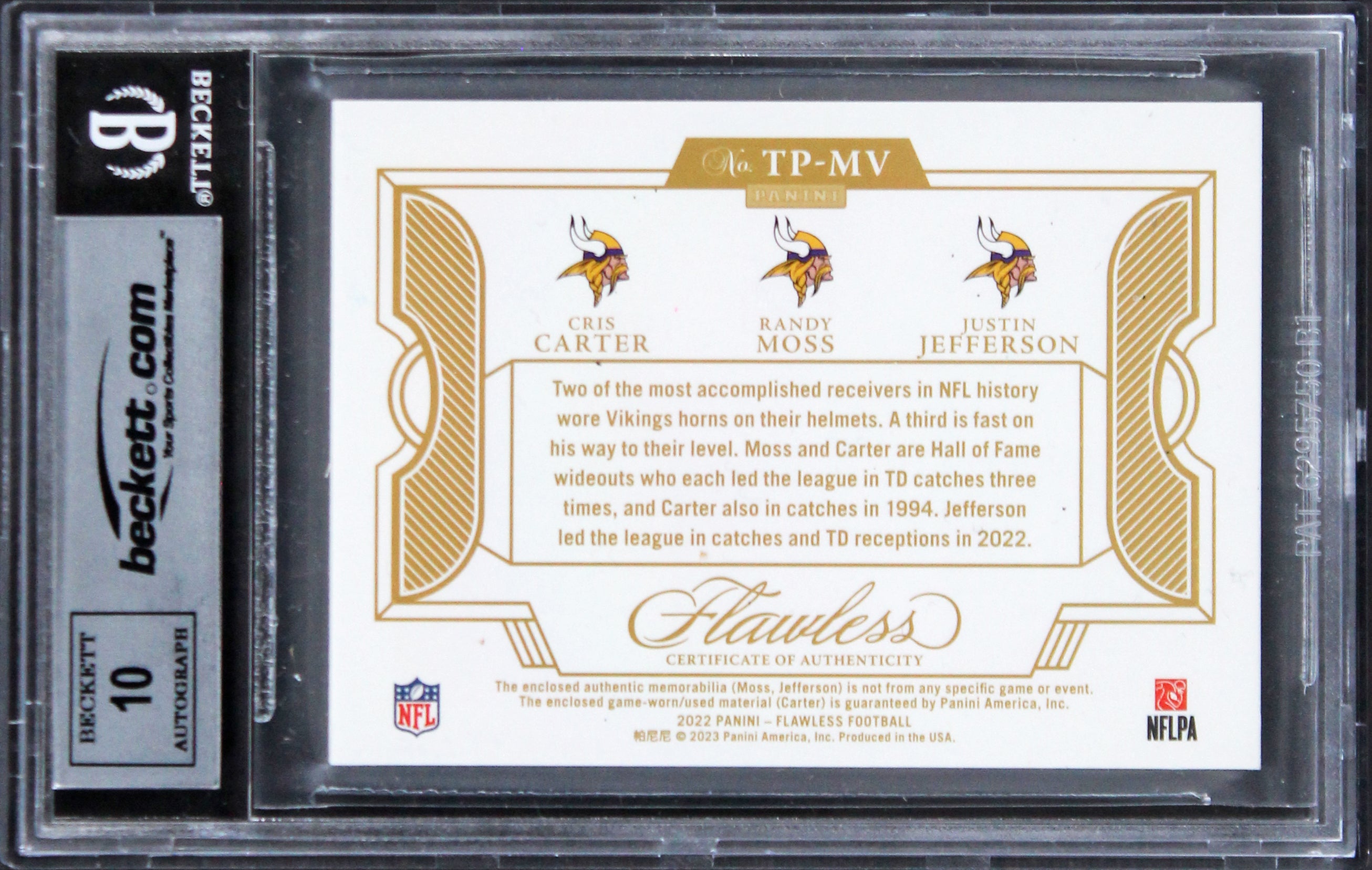 Moss, Carter & Jefferson Signed 2022 Panini Flawless #6 Card Auto 10 BAS Slabbed