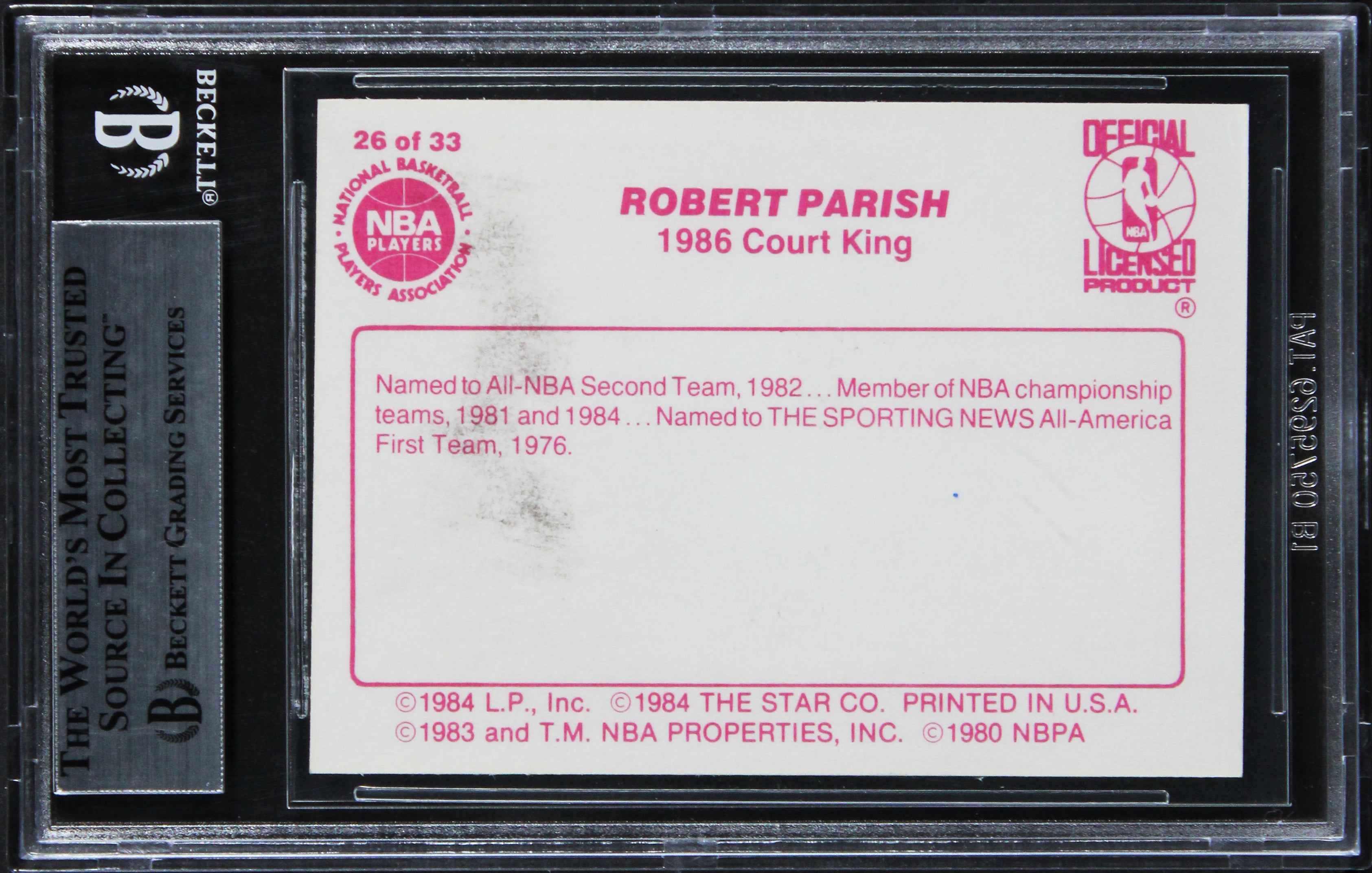 Celtics Robert Parish 1986 Star Court Kings #26 Card Autographed BAS Slabbed