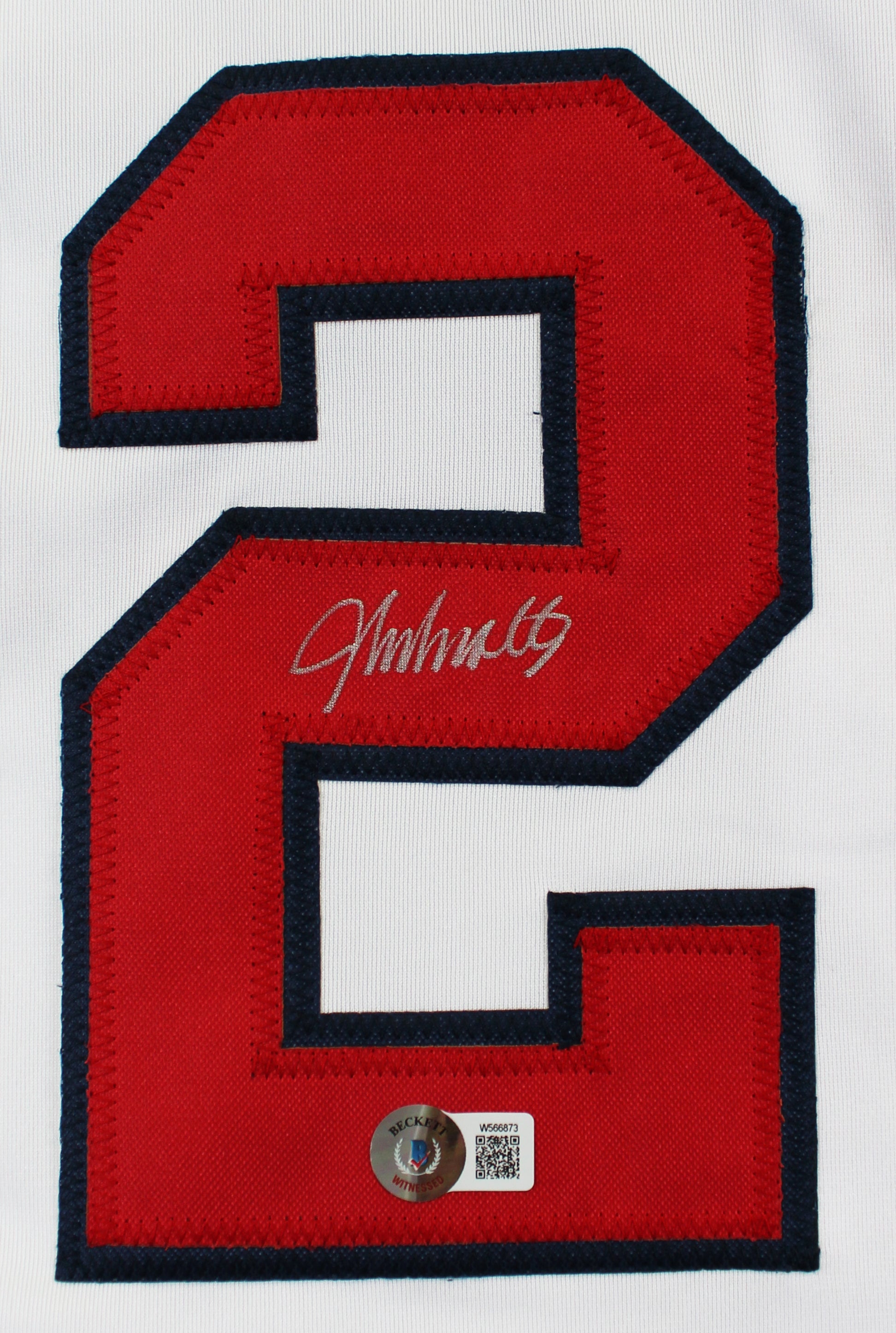 John Smoltz Signed White Pro Style Framed Jersey w/ Silver Sig BAS Witnessed