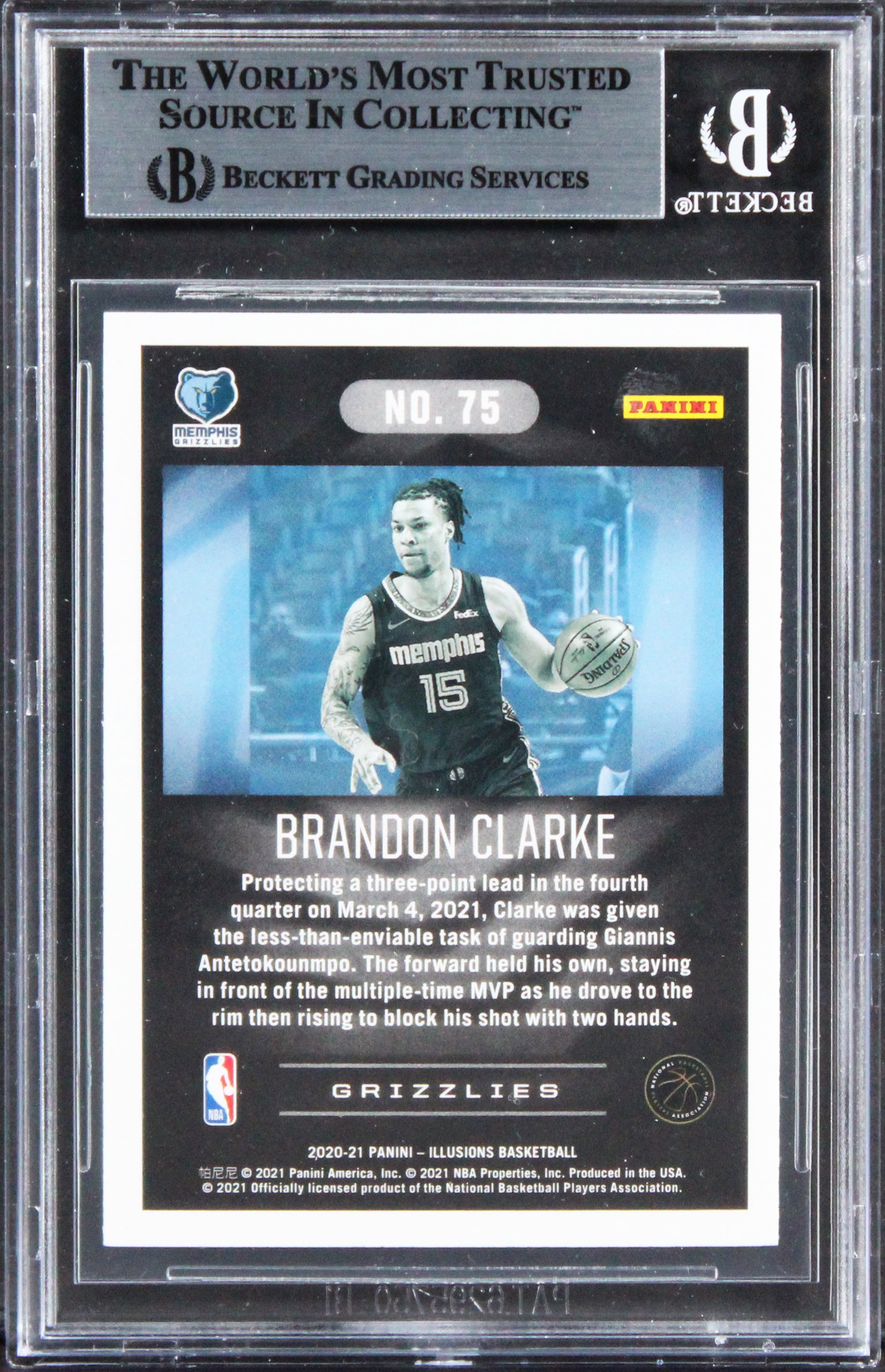 Grizzlies Brandon Clarke Signed 2020 Panini Illusions #75 Card BAS Slabbed