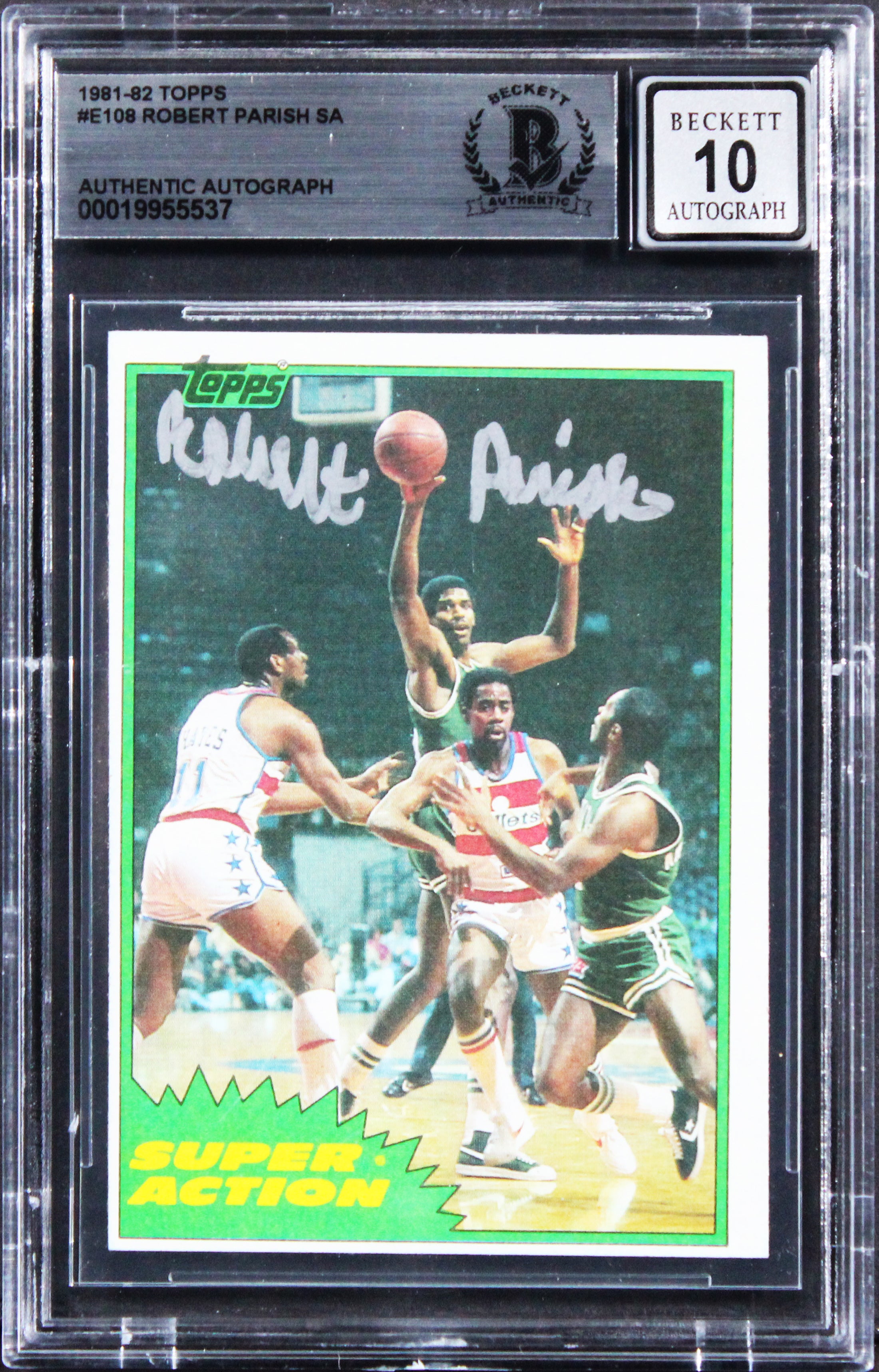 Celtics Robert Parish Signed 1981 Topps #E108 Card Auto Grade 10! BAS Slabbed